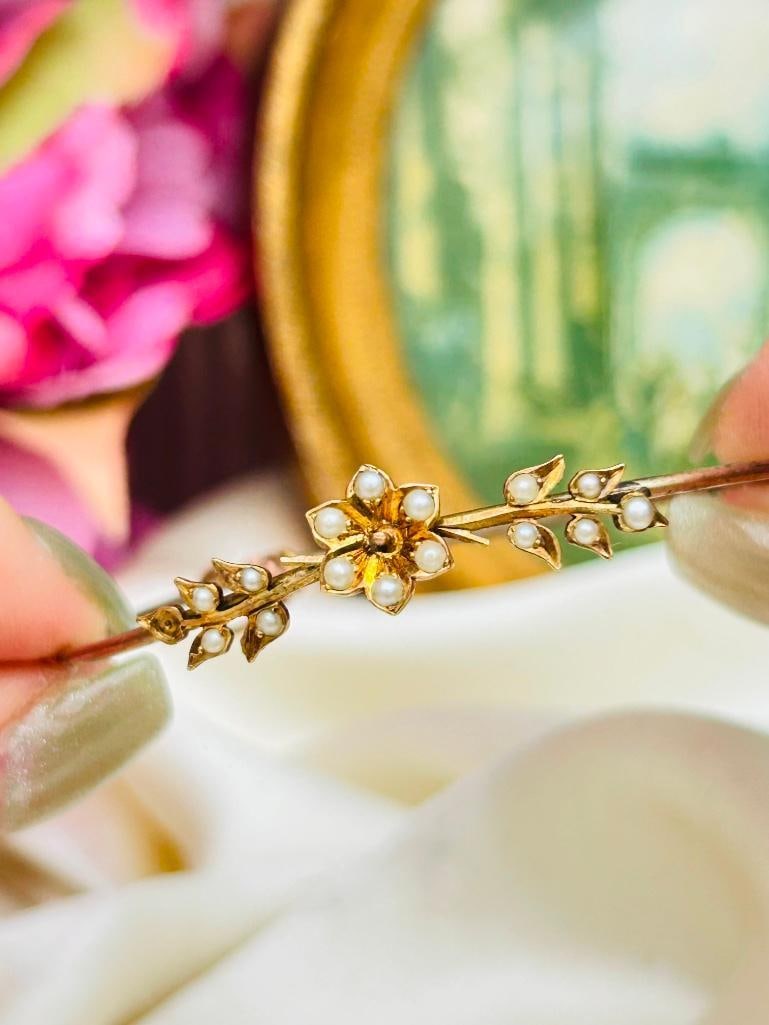 Antique Gold Pearl Bangle Bracelet - 4