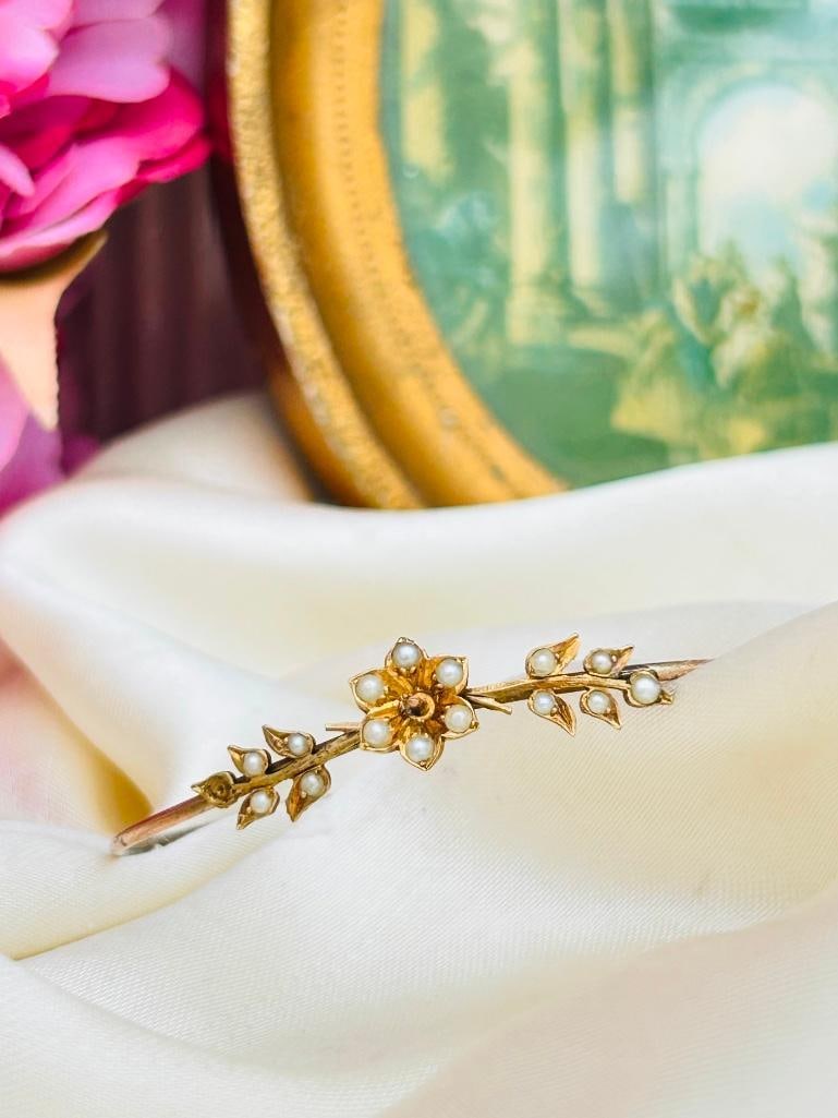 Antique Gold Pearl Bangle Bracelet - 8