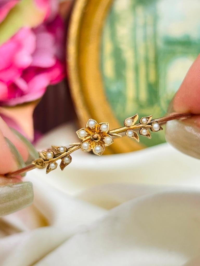 Antique Gold Pearl Bangle Bracelet - 9