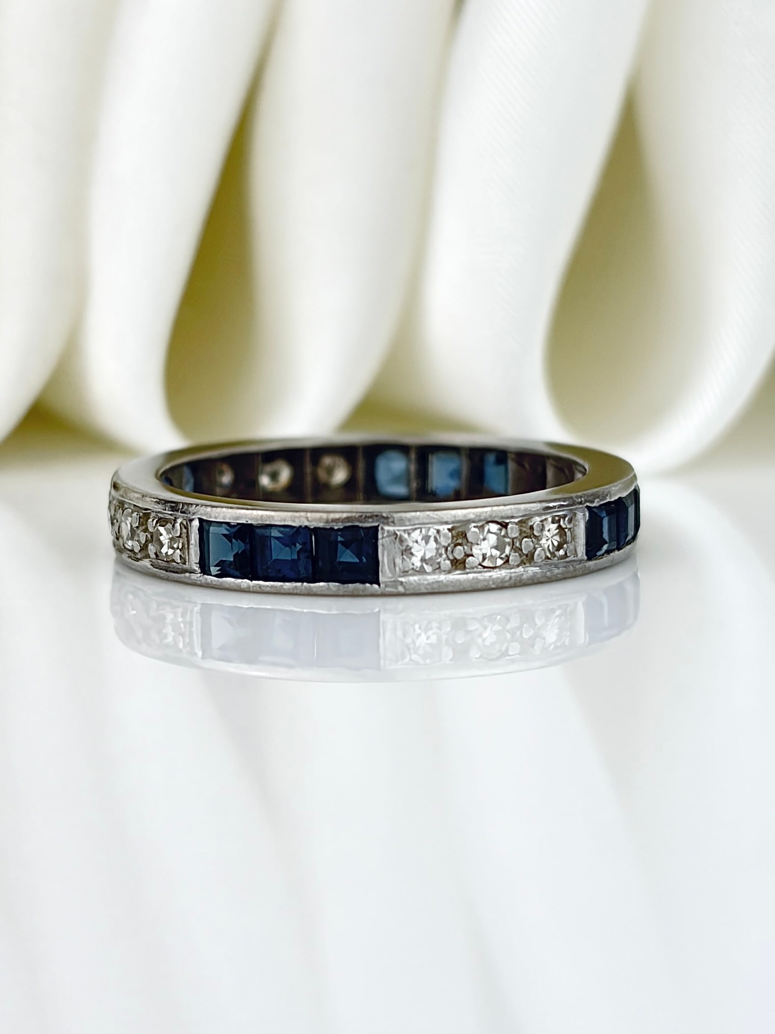 Antique Platinum Sapphire and Diamond Full Eternity Band Ring: Antique Platinum Sapphire and Diamond Full Eternity Band Ring Such a sweet ring!