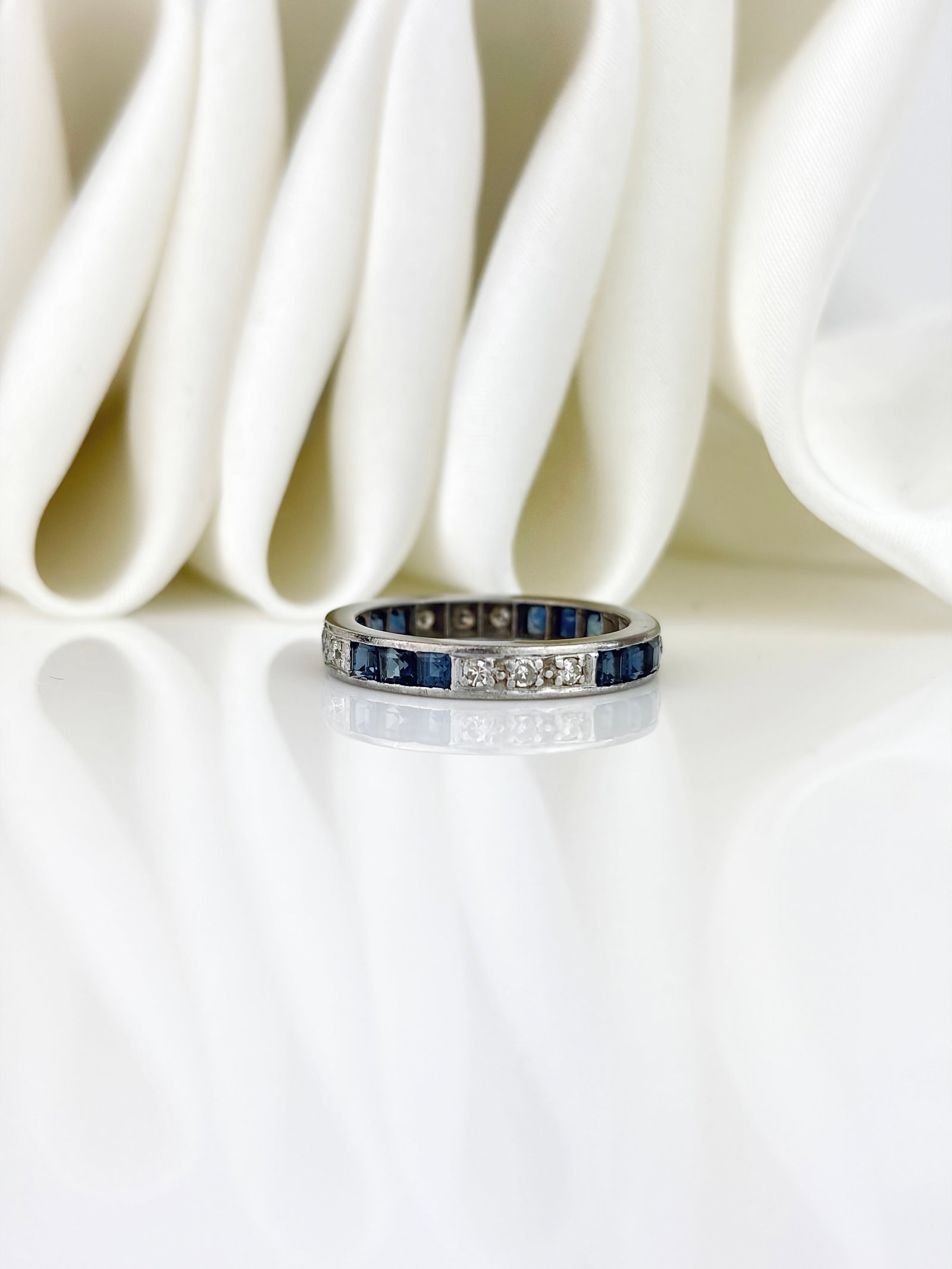 Antique Platinum Sapphire and Diamond Full Eternity Band Ring - 2