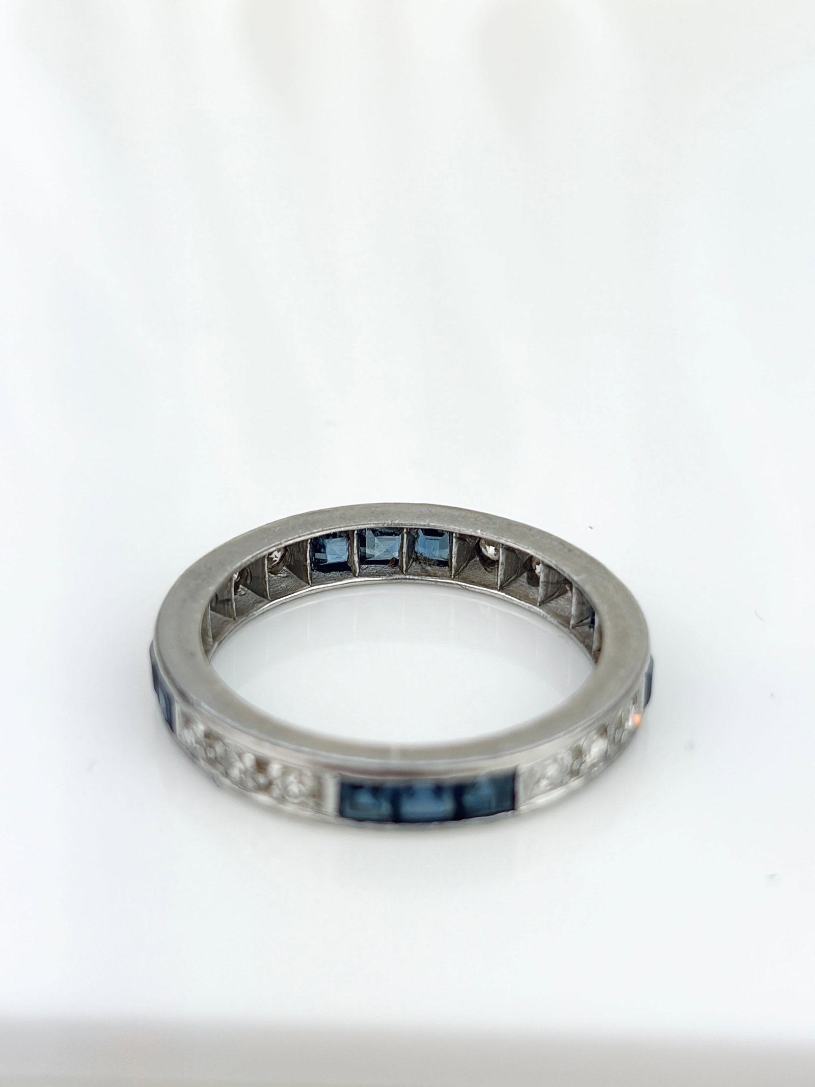 Antique Platinum Sapphire and Diamond Full Eternity Band Ring - 3