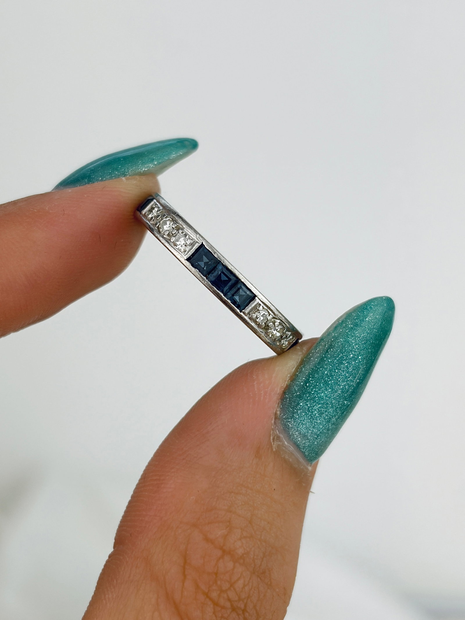 Antique Platinum Sapphire and Diamond Full Eternity Band Ring - 4