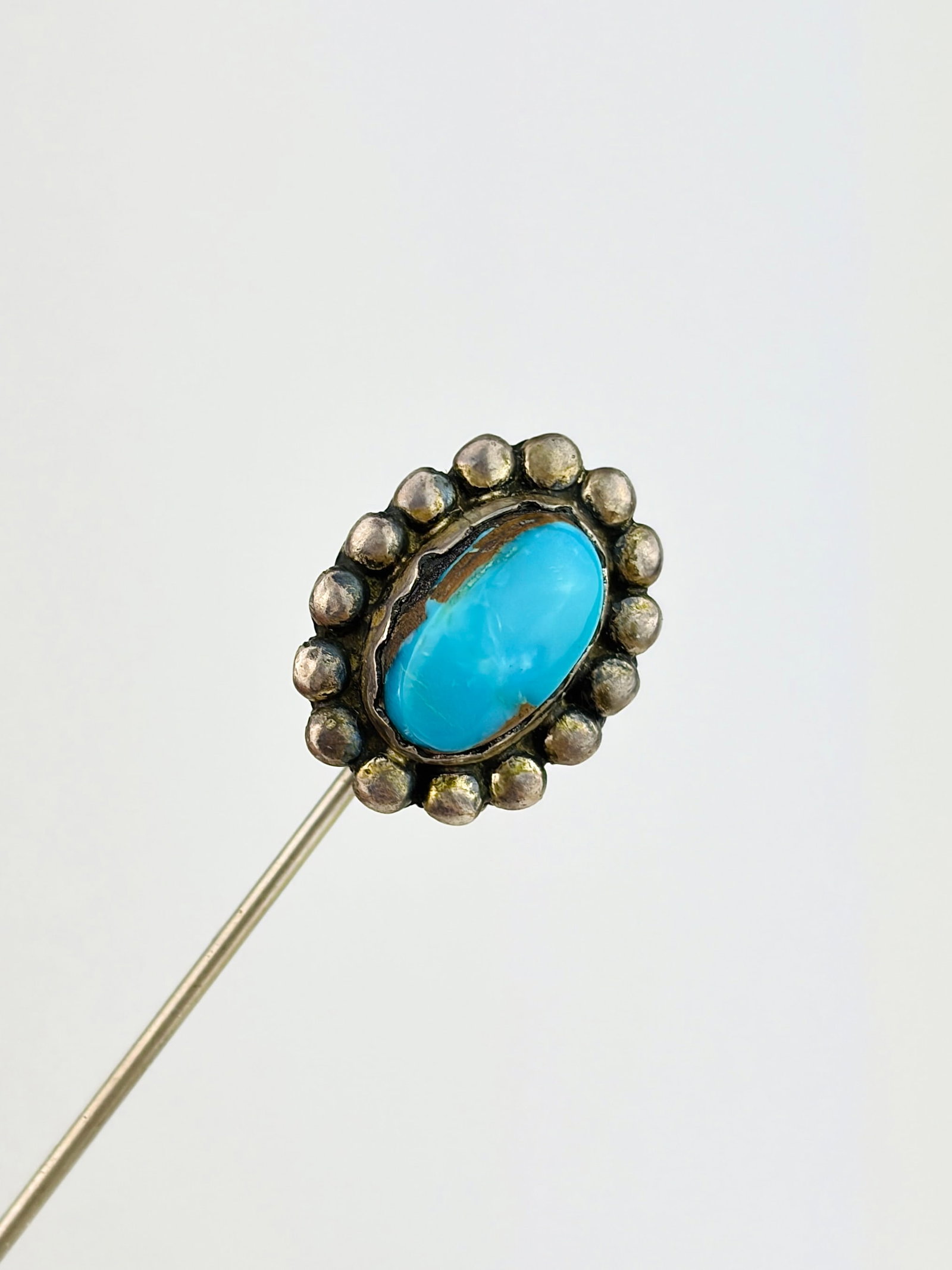 Silver and Turquoise Stick Pin Brooch: Silver and Turquoise Stick Pin Brooch