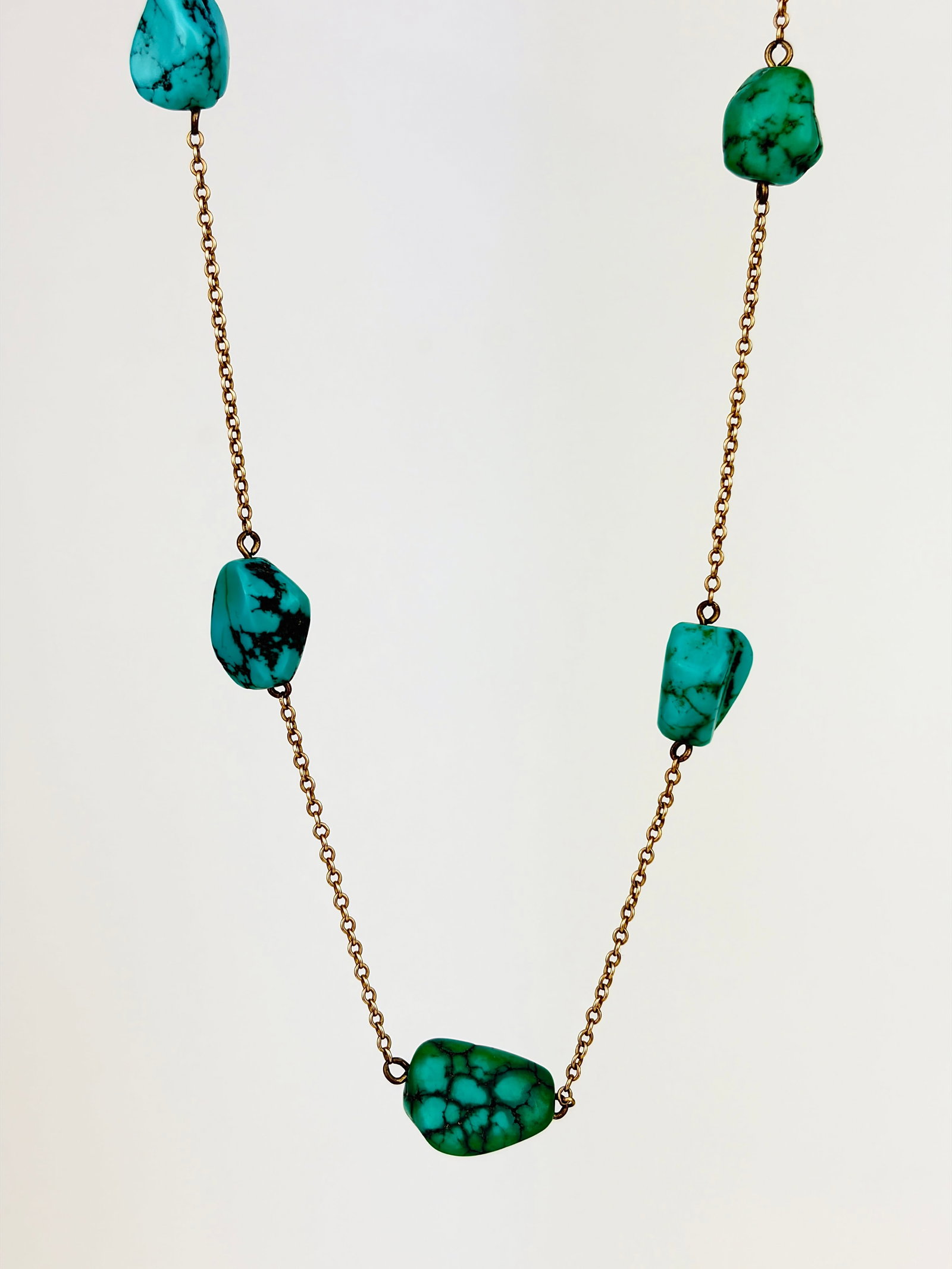 chunky matrix turquoise 9ct gold chain necklace