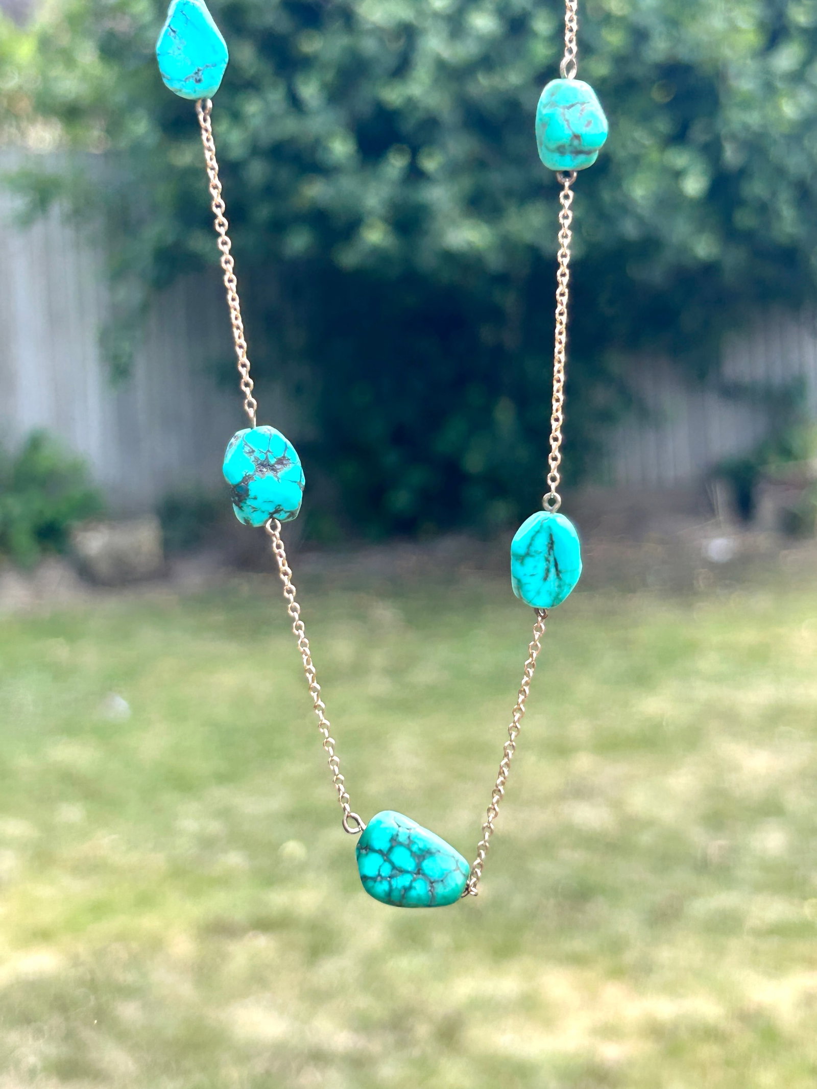chunky matrix turquoise 9ct gold chain necklace - 5