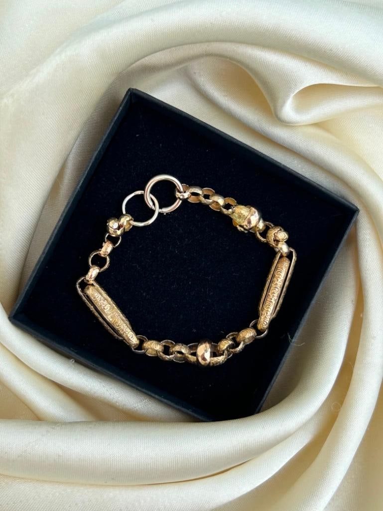 Antique c1850 15ct Gold Ornate Bracelet Chain with 9ct Rings Attached - 2