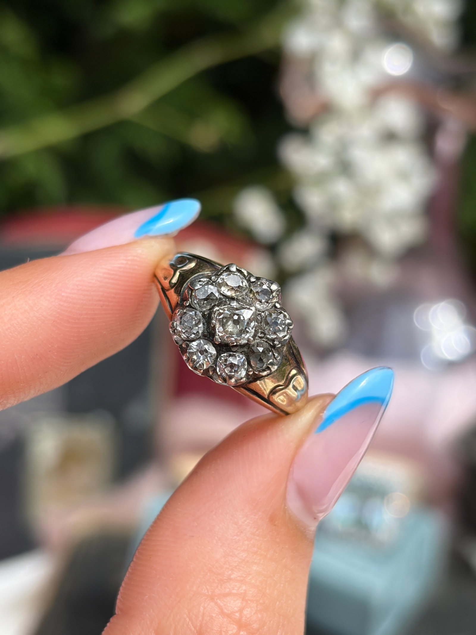 Antique Georgian Era 9ct Gold And Silver Set Diamond Cluster Ring - 2