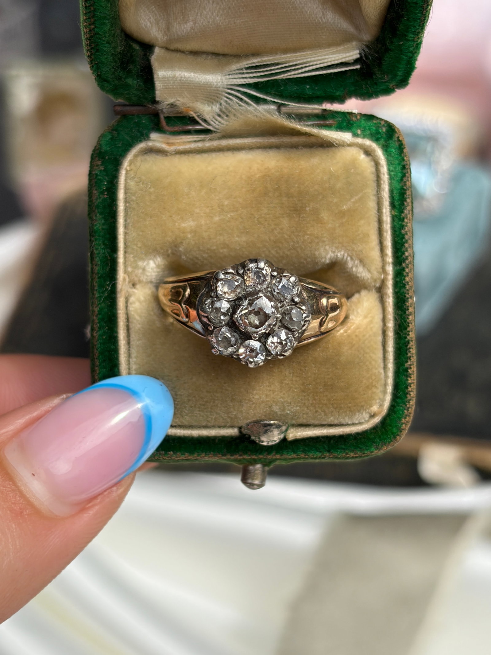 Antique Georgian Era 9ct Gold And Silver Set Diamond Cluster Ring - 3