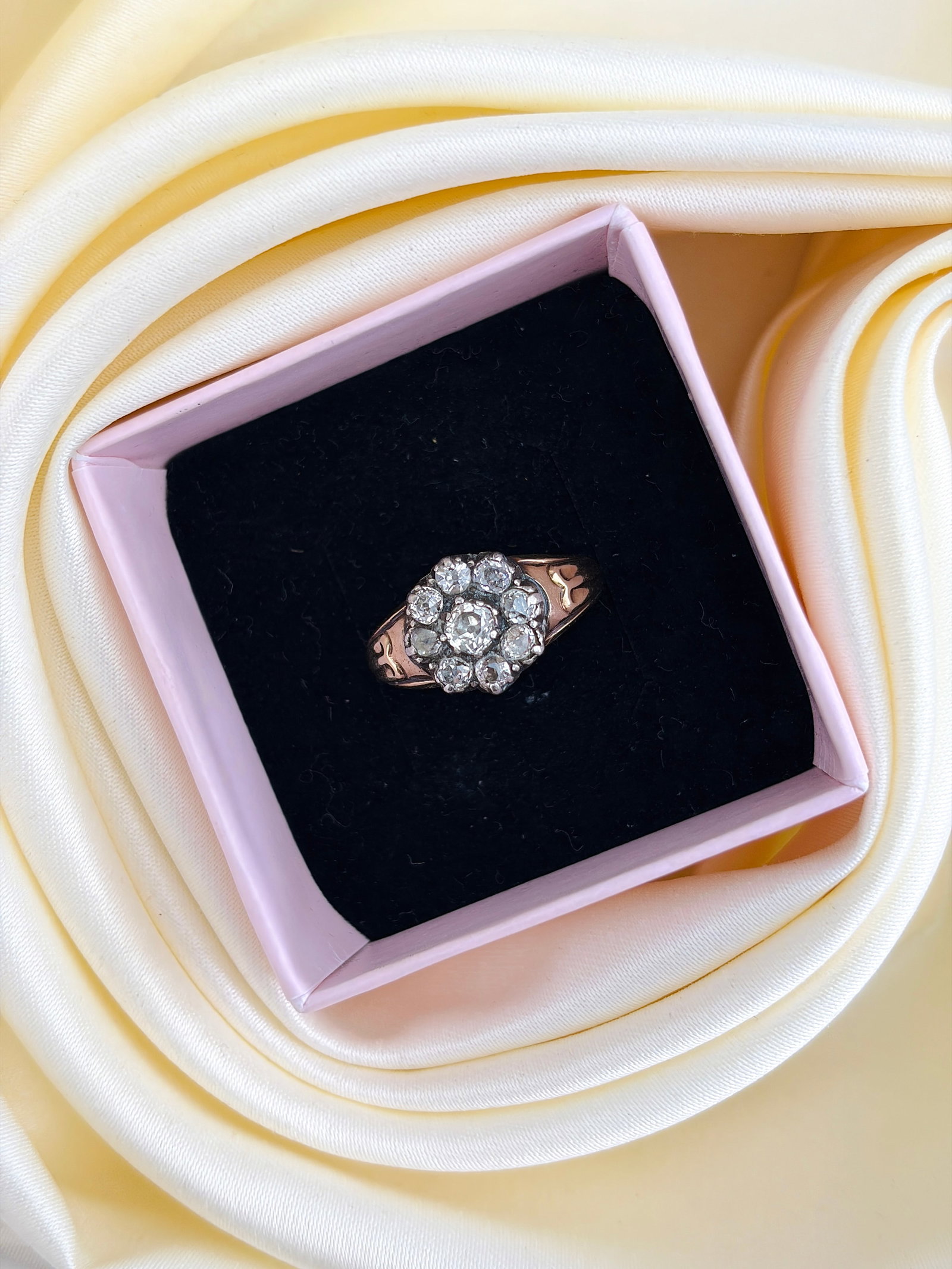 Antique Georgian Era 9ct Gold And Silver Set Diamond Cluster Ring - 9