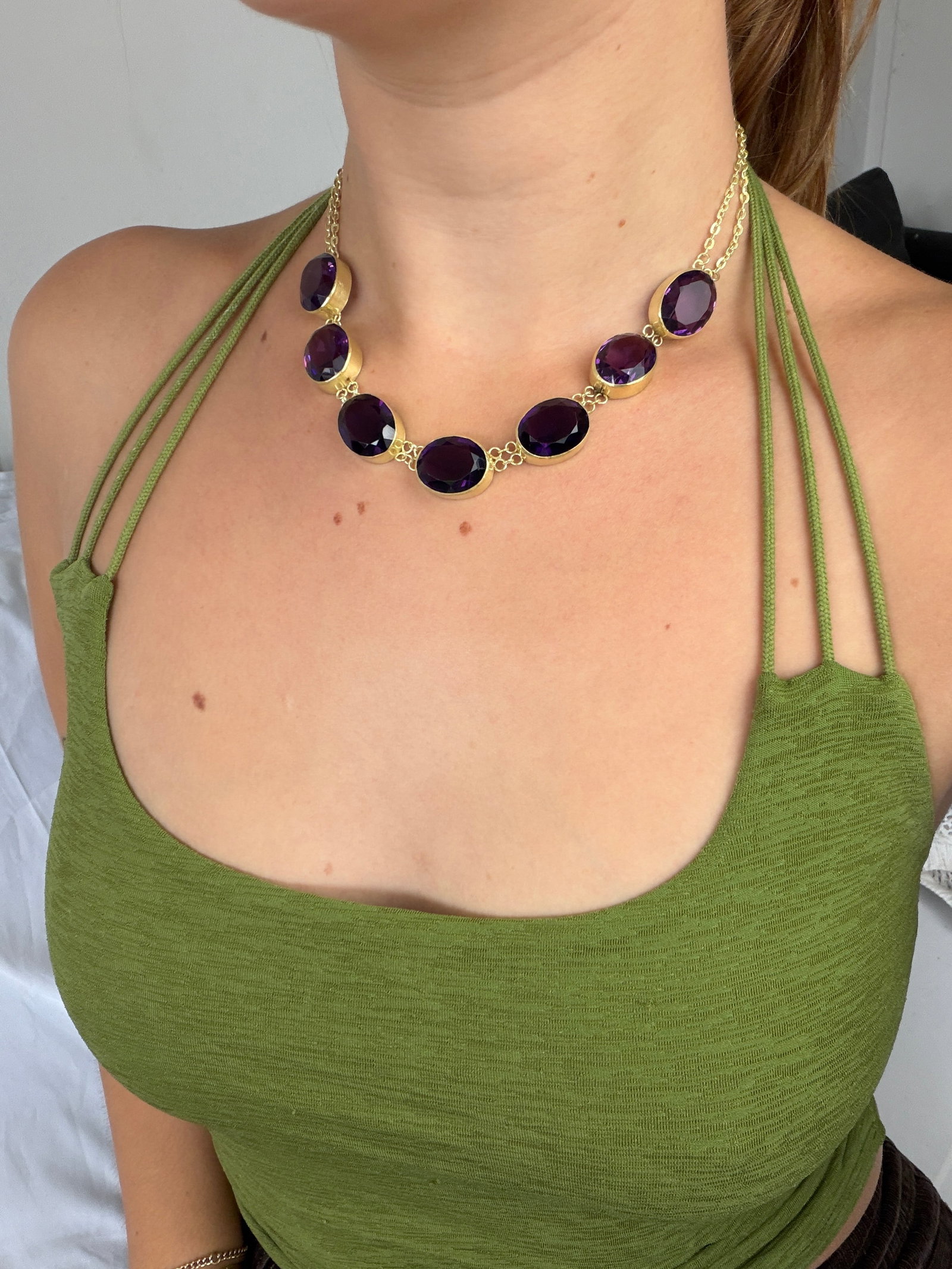 Chunky Antique Purple Paste Necklace in Silver Gilt - 13