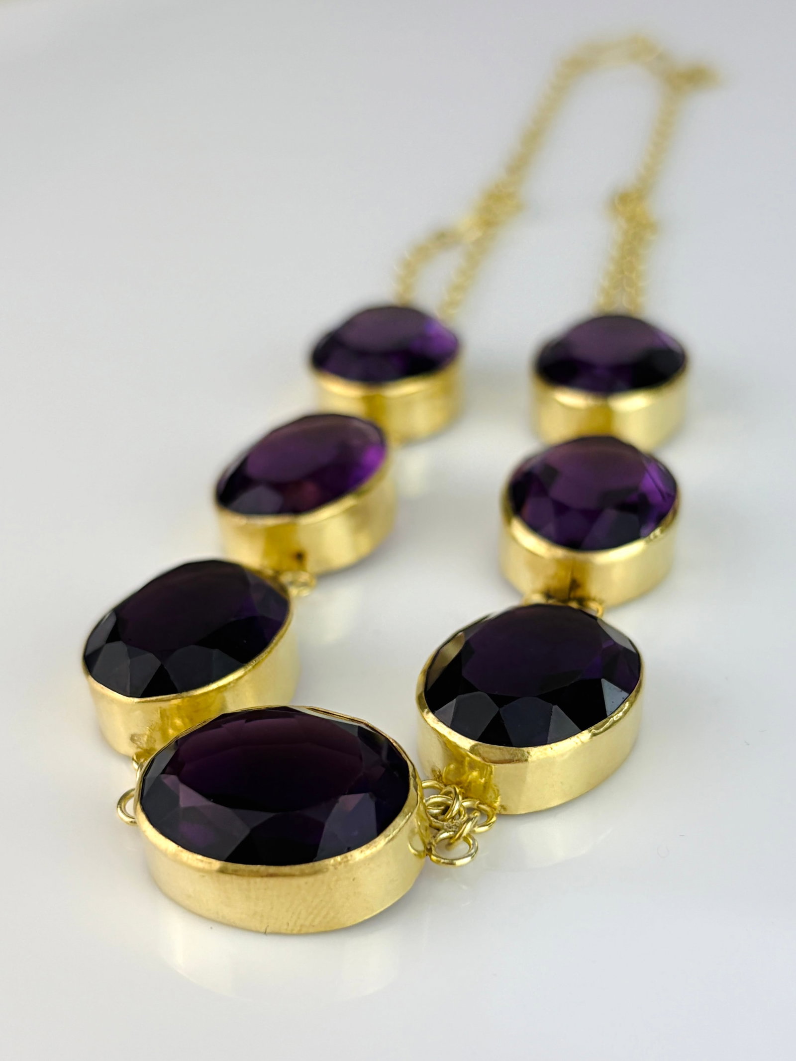 Chunky Antique Purple Paste Necklace in Silver Gilt - 7
