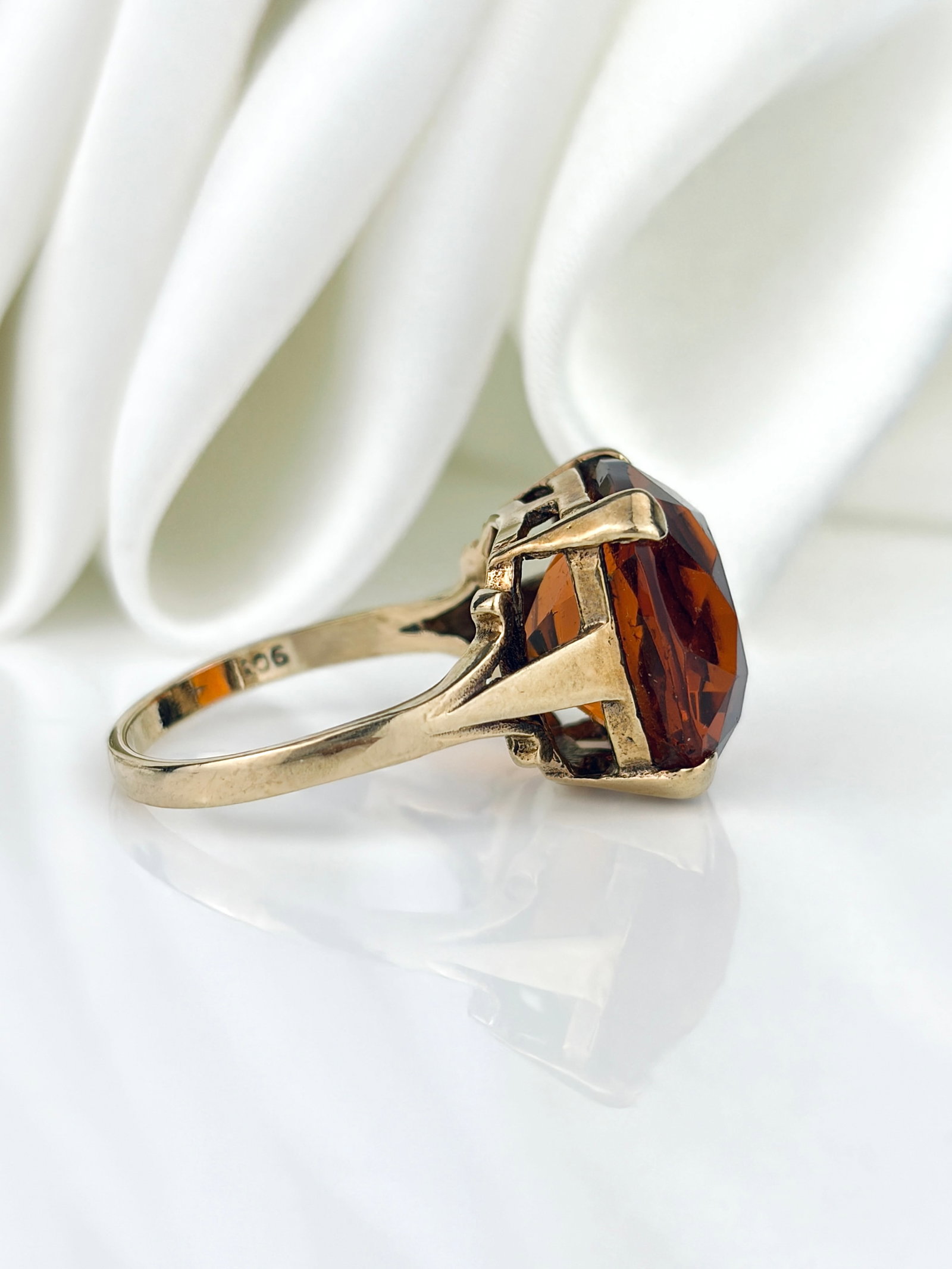 Vintage 9ct Yellow Gold Orange Tourmaline Cocktail Ring - 2