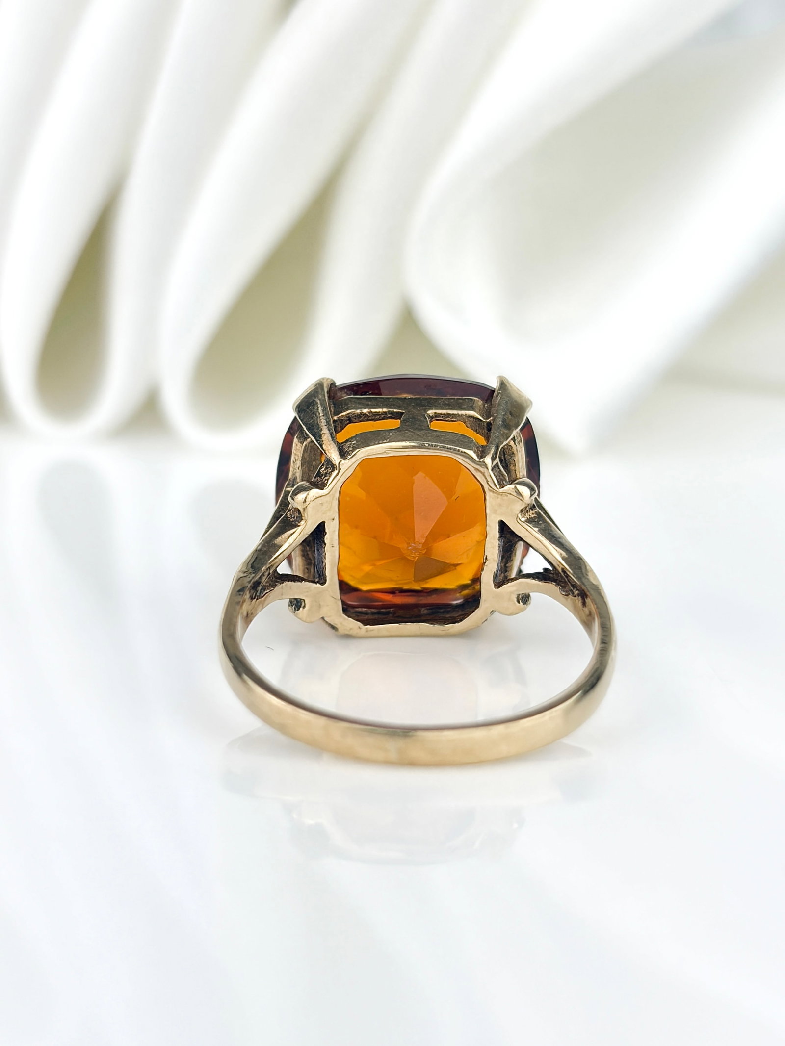 Vintage 9ct Yellow Gold Orange Tourmaline Cocktail Ring - 3