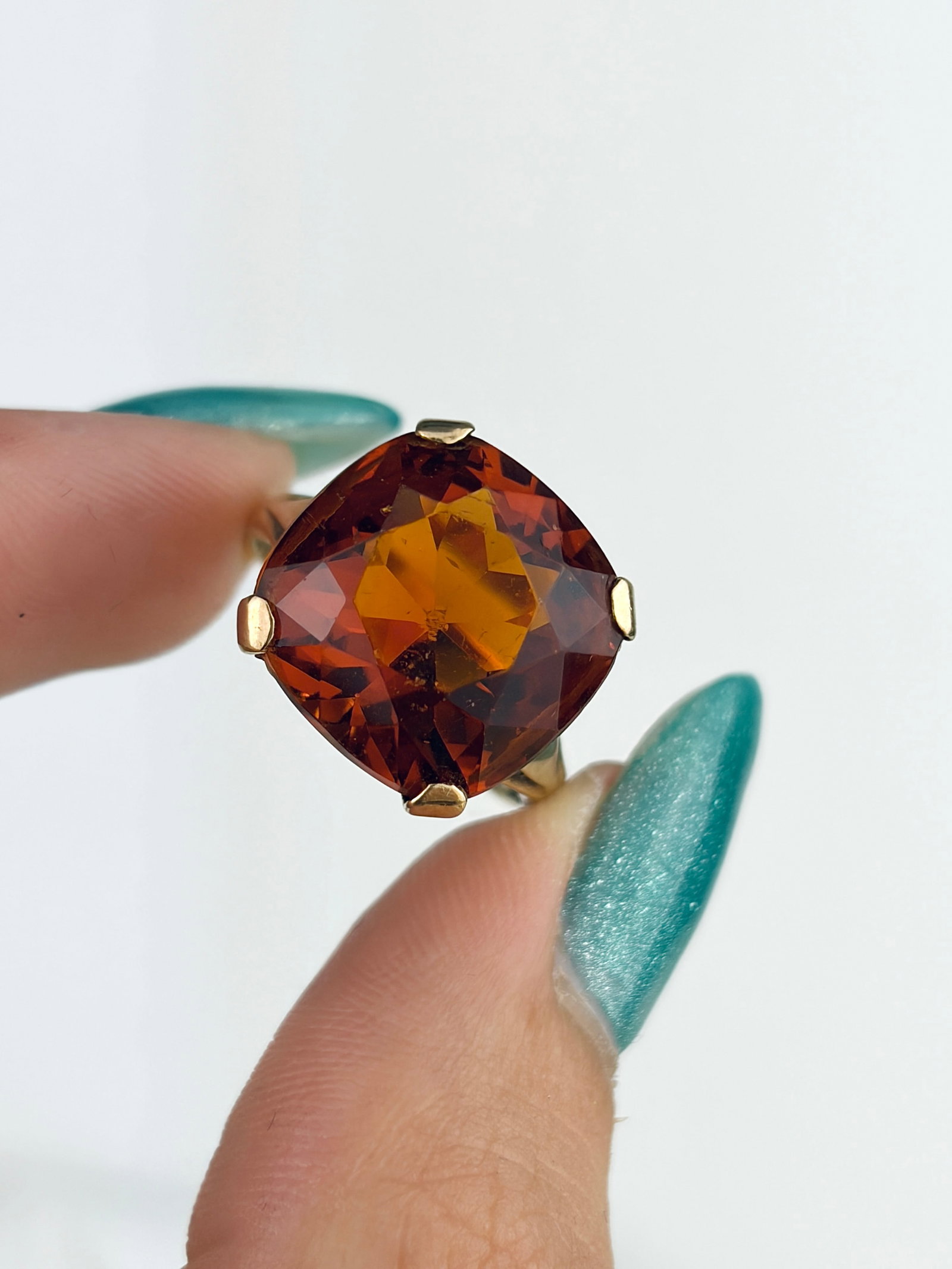 Vintage 9ct Yellow Gold Orange Tourmaline Cocktail Ring - 5