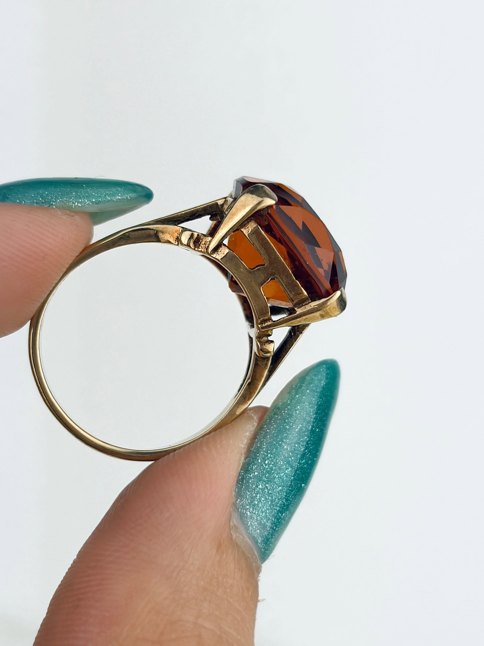 Vintage 9ct Yellow Gold Orange Tourmaline Cocktail Ring - 6