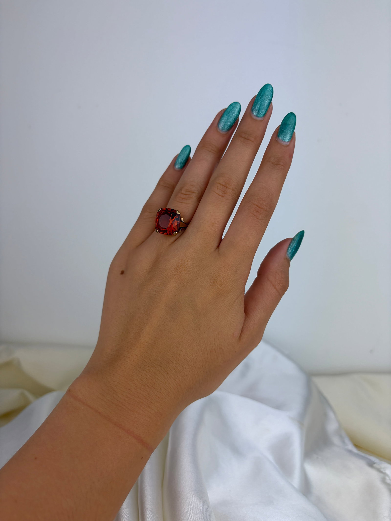 Vintage 9ct Yellow Gold Orange Tourmaline Cocktail Ring - 7