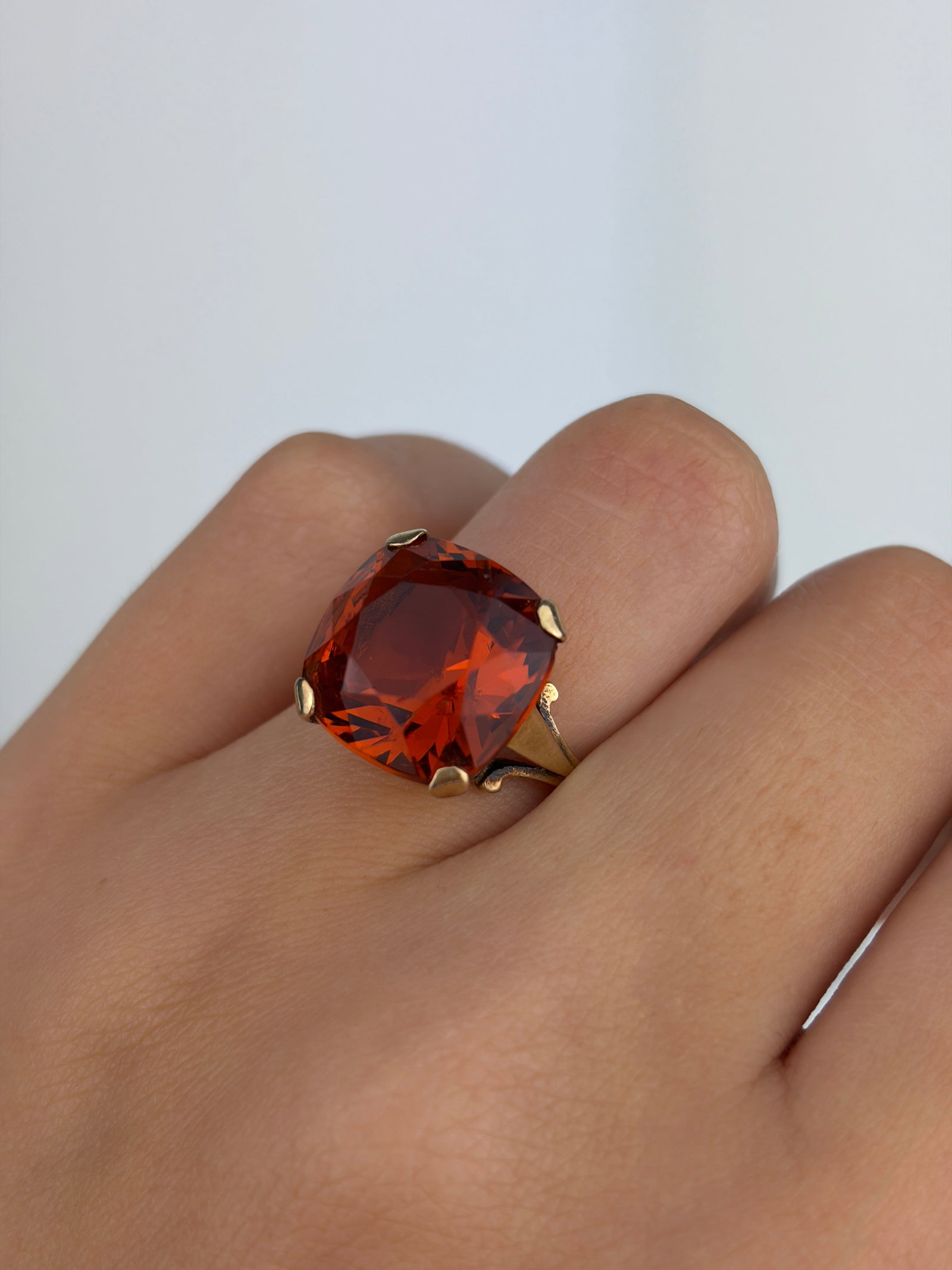 Vintage 9ct Yellow Gold Orange Tourmaline Cocktail Ring - 8