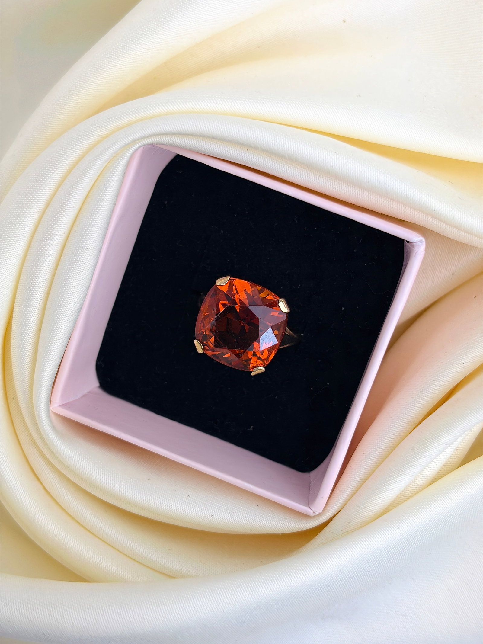 Vintage 9ct Yellow Gold Orange Tourmaline Cocktail Ring - 9