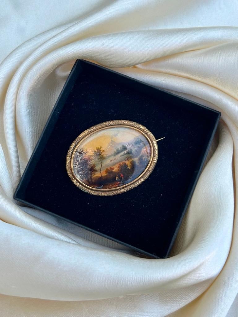 Antique Hand Painted Large Brooch - 3