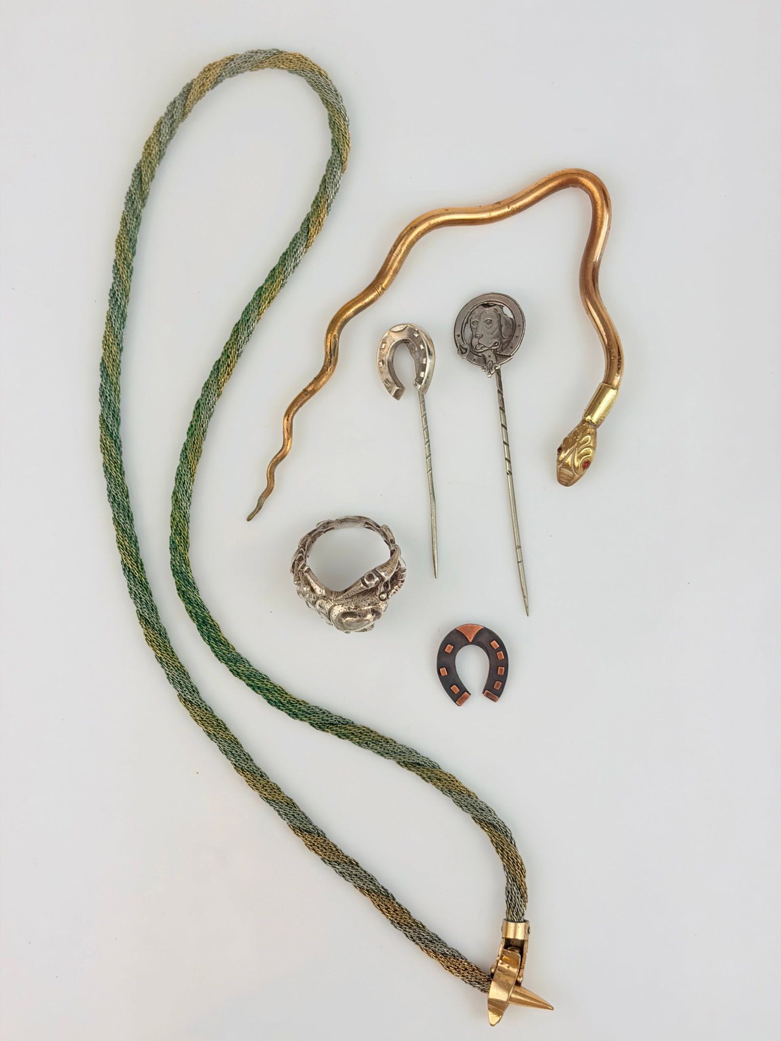 Mixed Lot - Silver Lobster Ring, Pins, Gilt Snake etc: Mixed Lot - Silver Lobster Ring, Pins, Gilt Snake etc