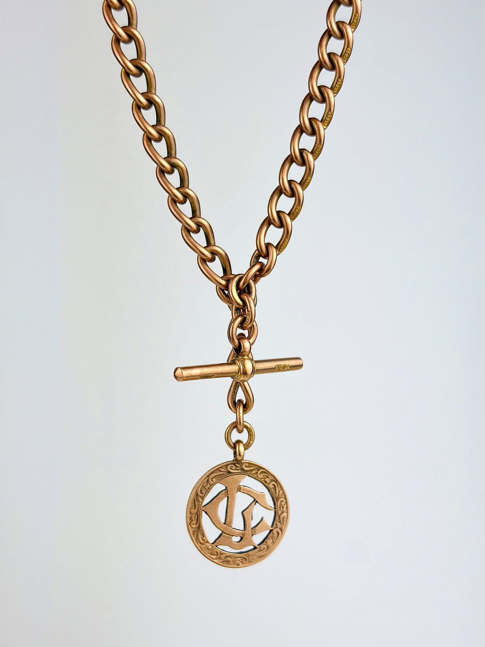 Heavy Antique 9ct Gold Double Albert Chain Necklace With Pendant and Tbar (1 of 9)