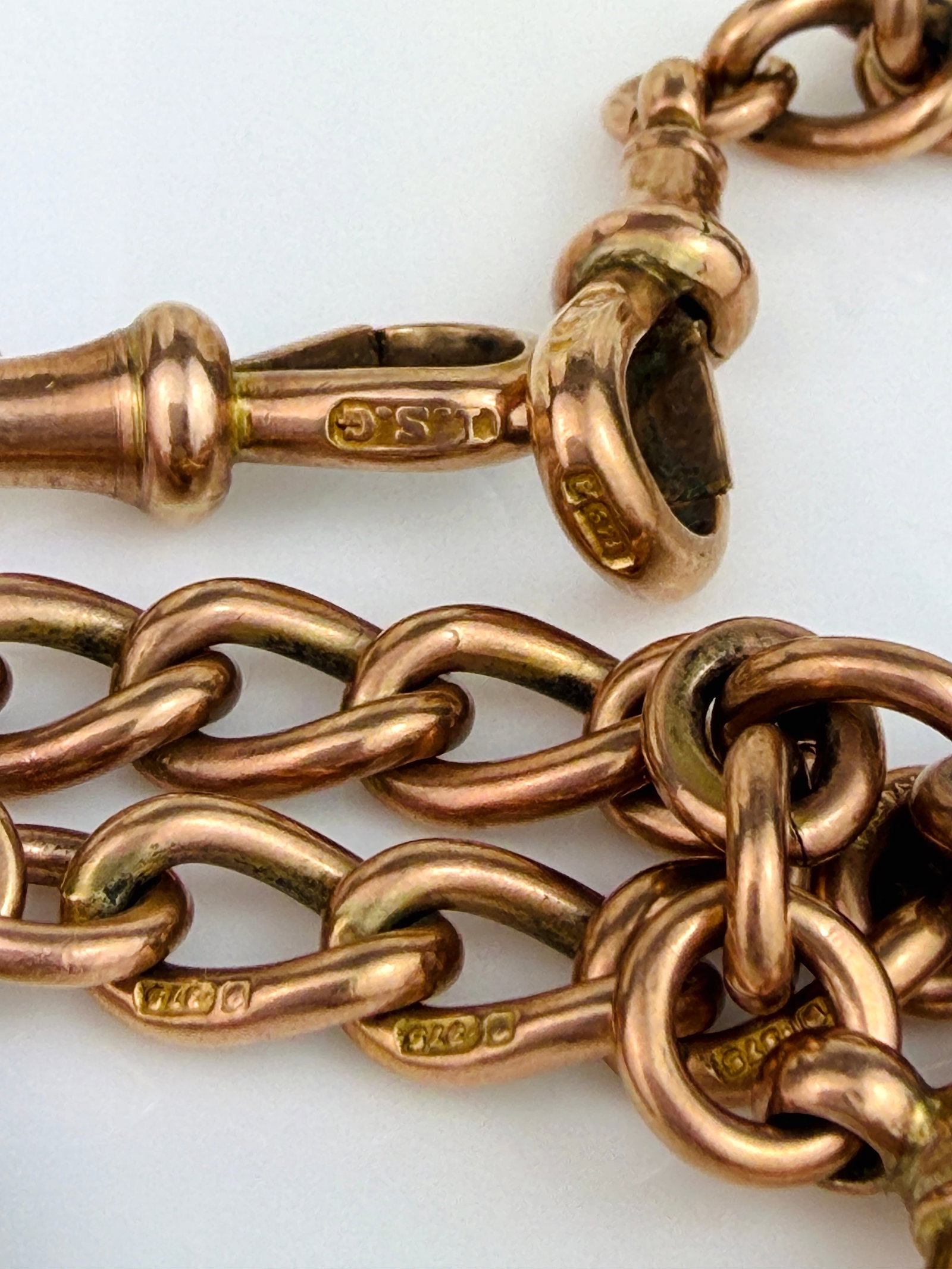 Heavy Antique 9ct Gold Double Albert Chain Necklace With Pendant and Tbar - 6