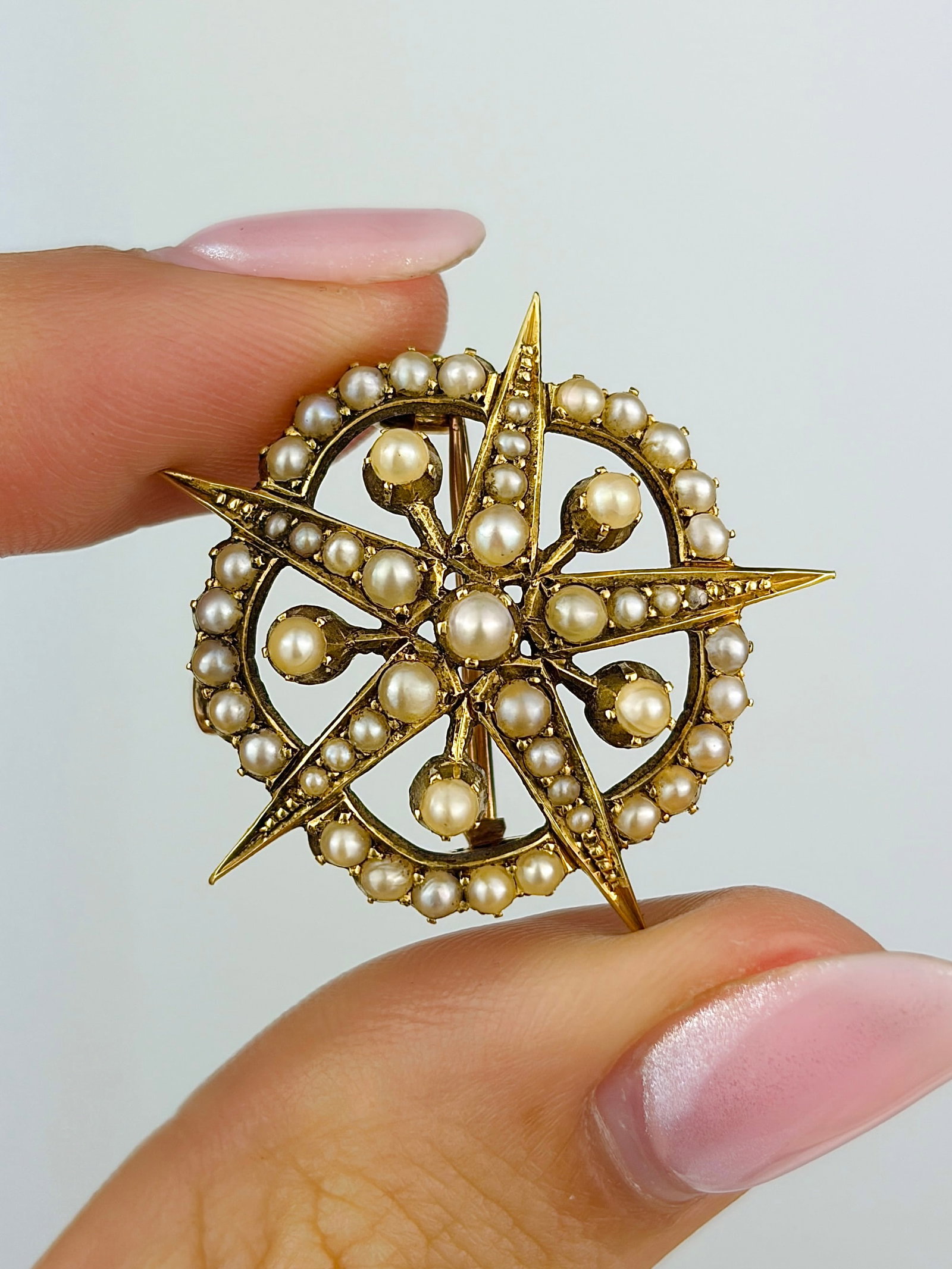 antique 15ct yellow gold pearl starburst pendant / brooch (1 of 8)