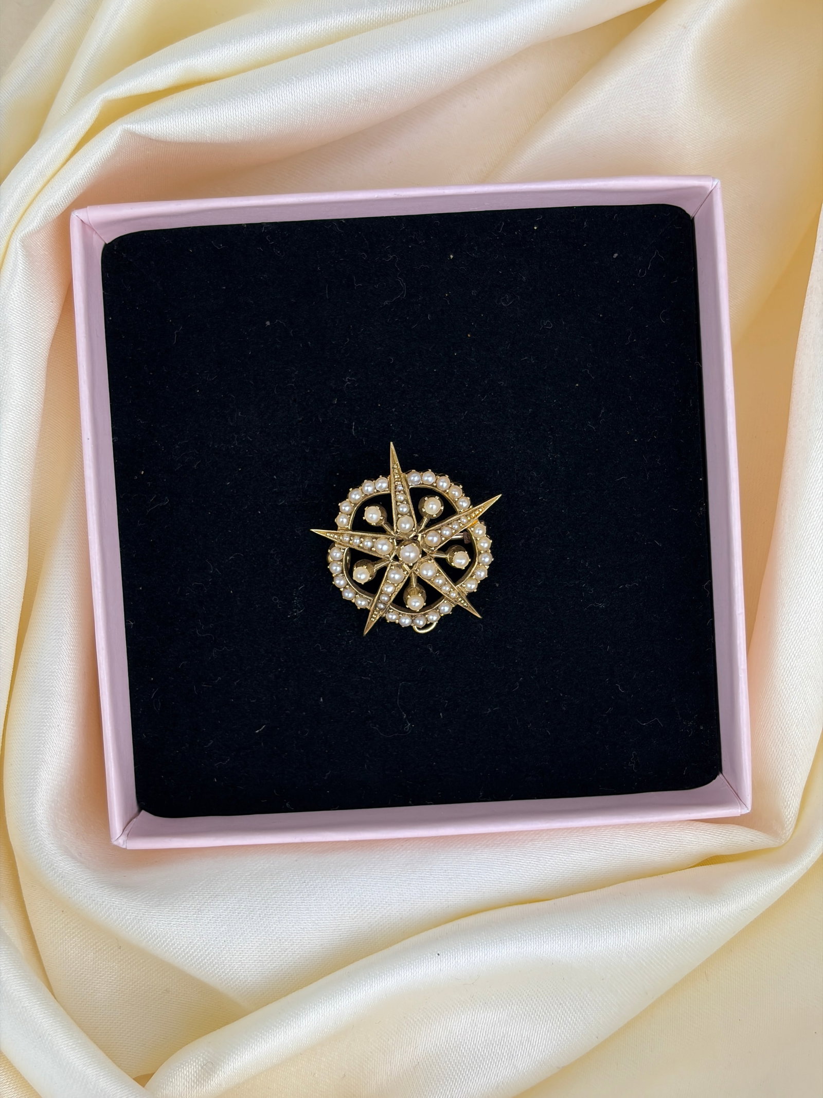 antique 15ct yellow gold pearl starburst pendant / brooch - 6