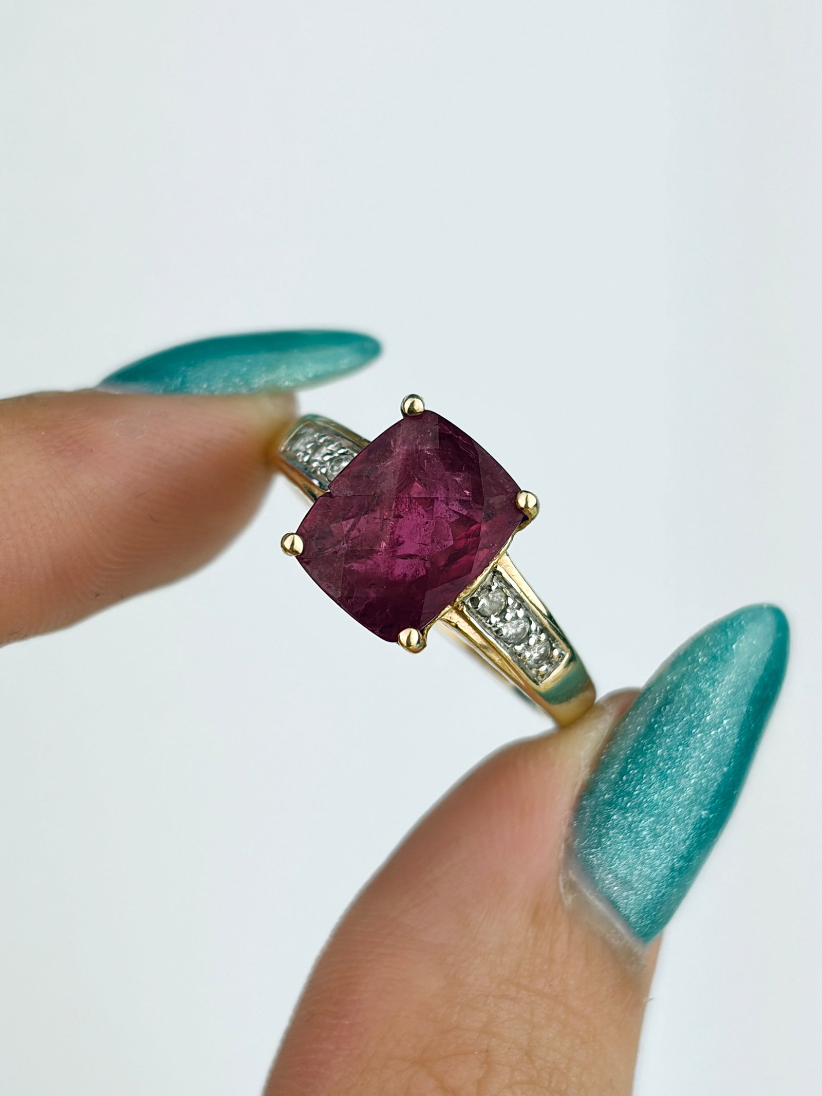 Vintage 14ct Yellow Gold Pink Tourmaline and Diamond Ring - 5
