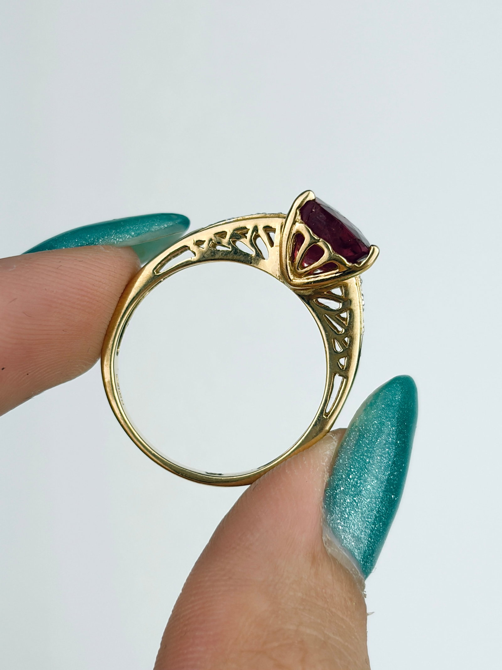 Vintage 14ct Yellow Gold Pink Tourmaline and Diamond Ring - 6
