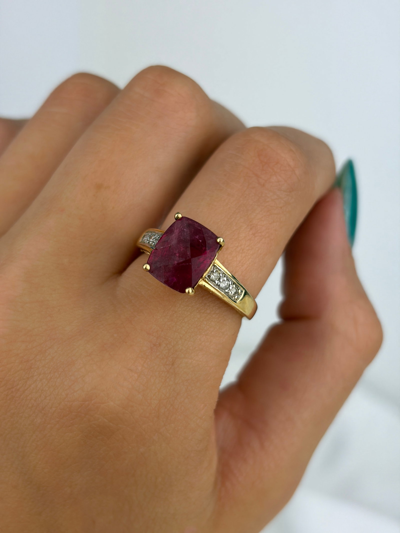 Vintage 14ct Yellow Gold Pink Tourmaline and Diamond Ring - 8