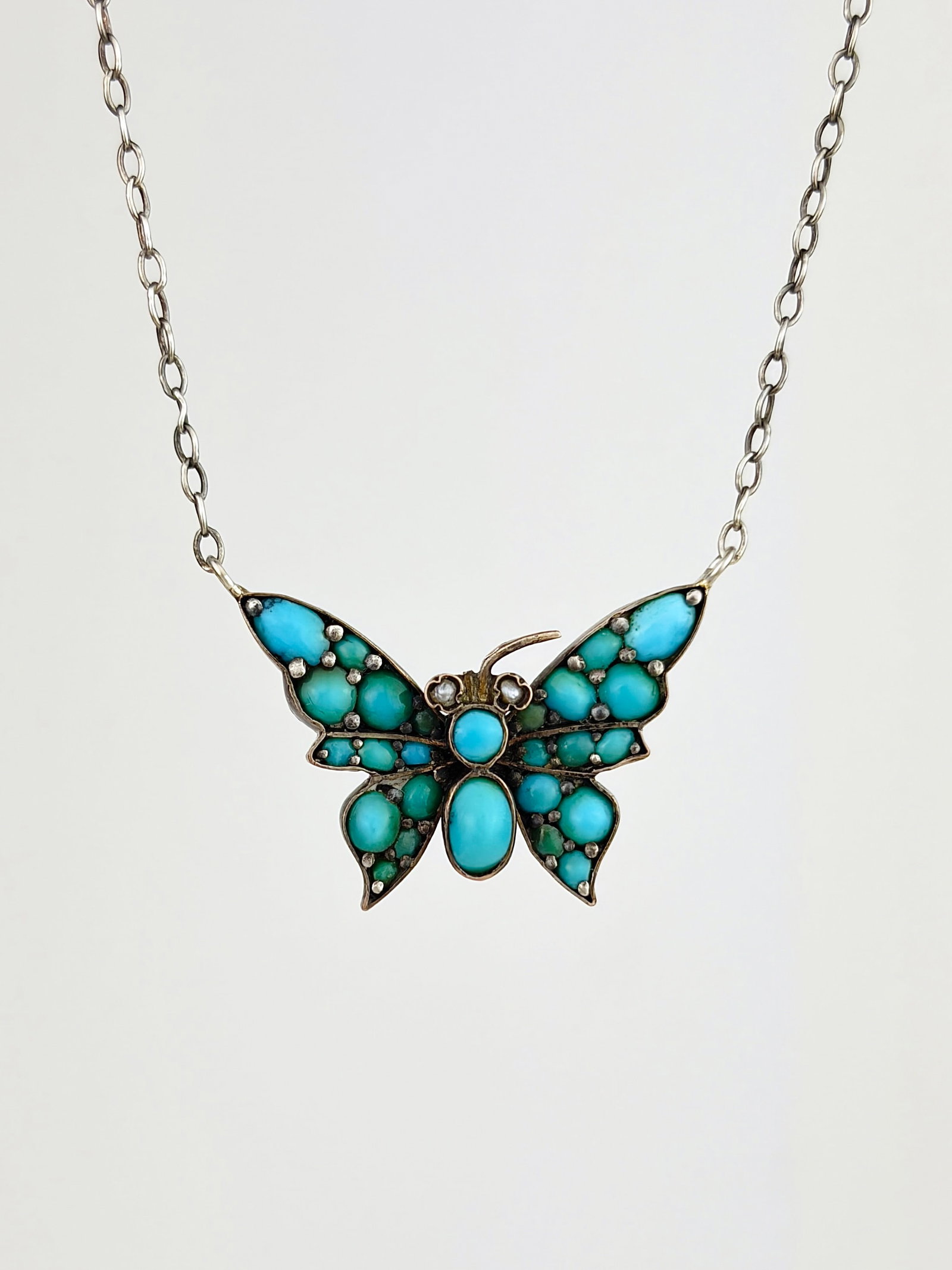 Silver Turquoise and Pearl Butterfly Necklace: Silver Turquoise and Pearl Butterfly Necklace Gorgeous!