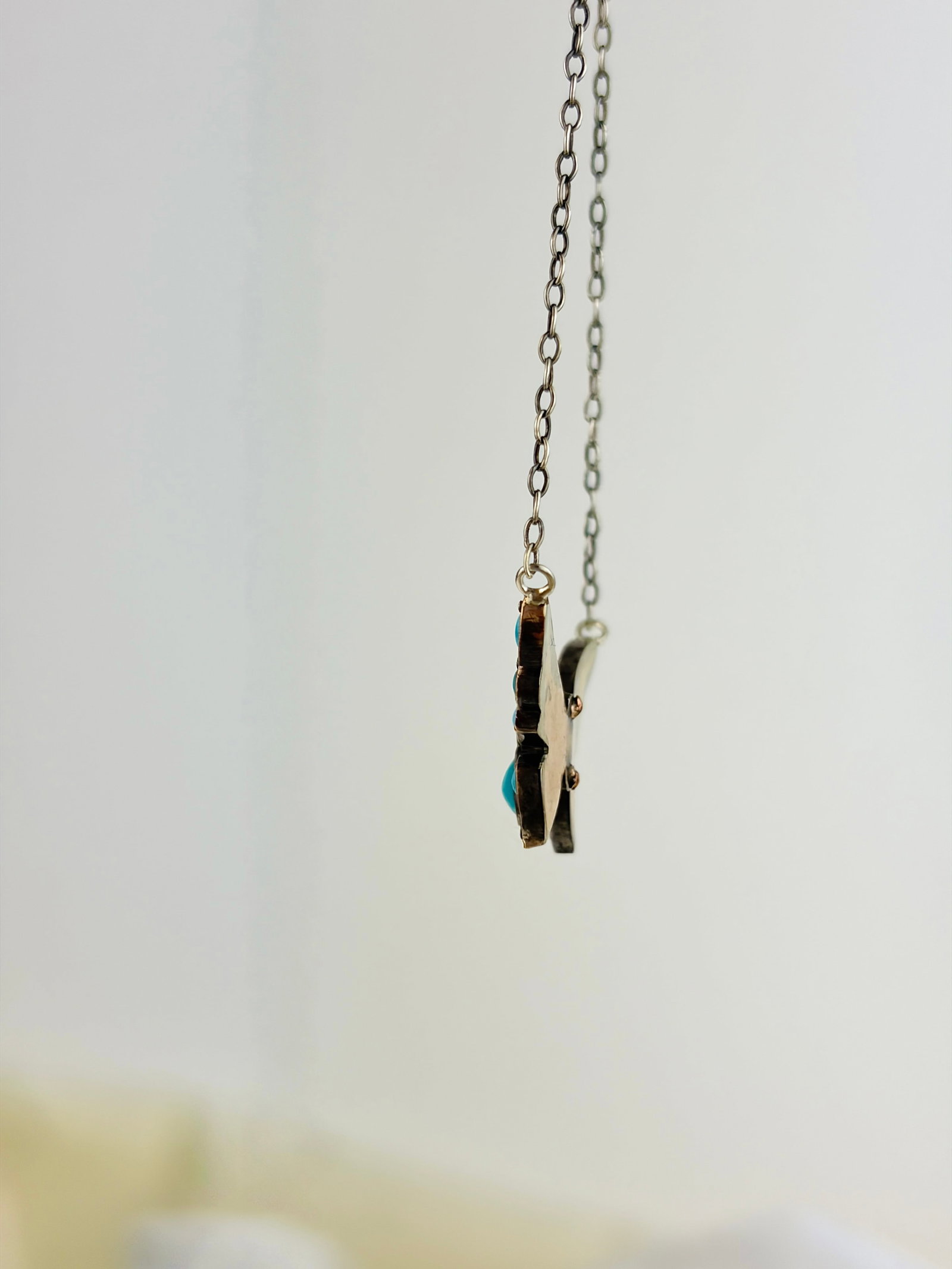 Silver Turquoise and Pearl Butterfly Necklace - 2