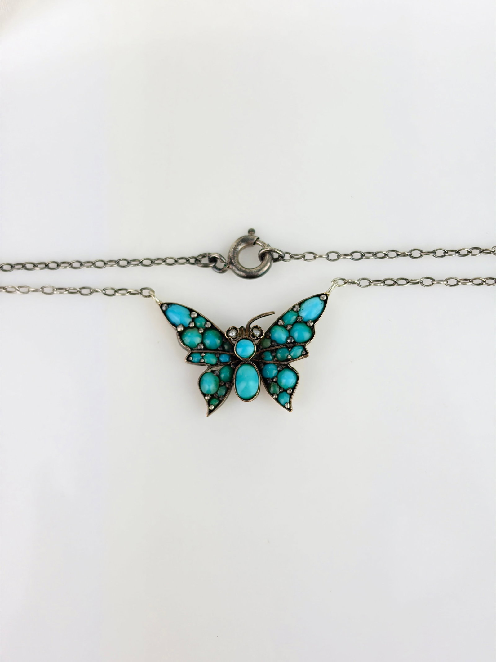 Silver Turquoise and Pearl Butterfly Necklace - 4