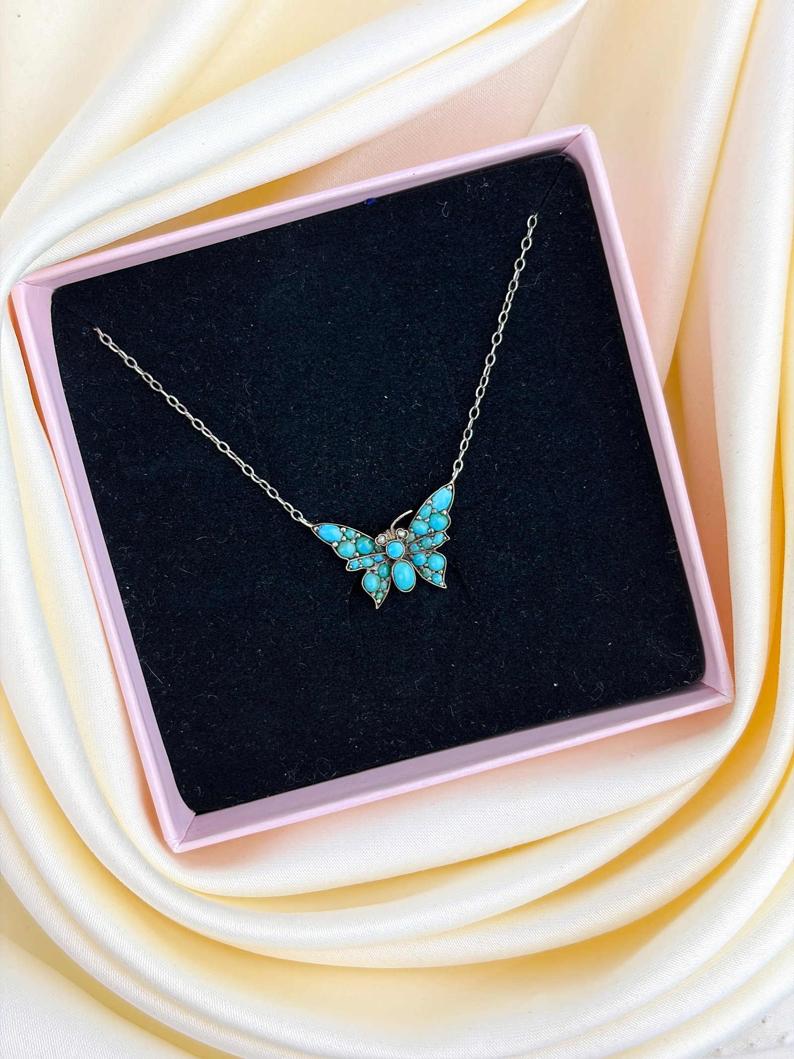 Silver Turquoise and Pearl Butterfly Necklace - 6