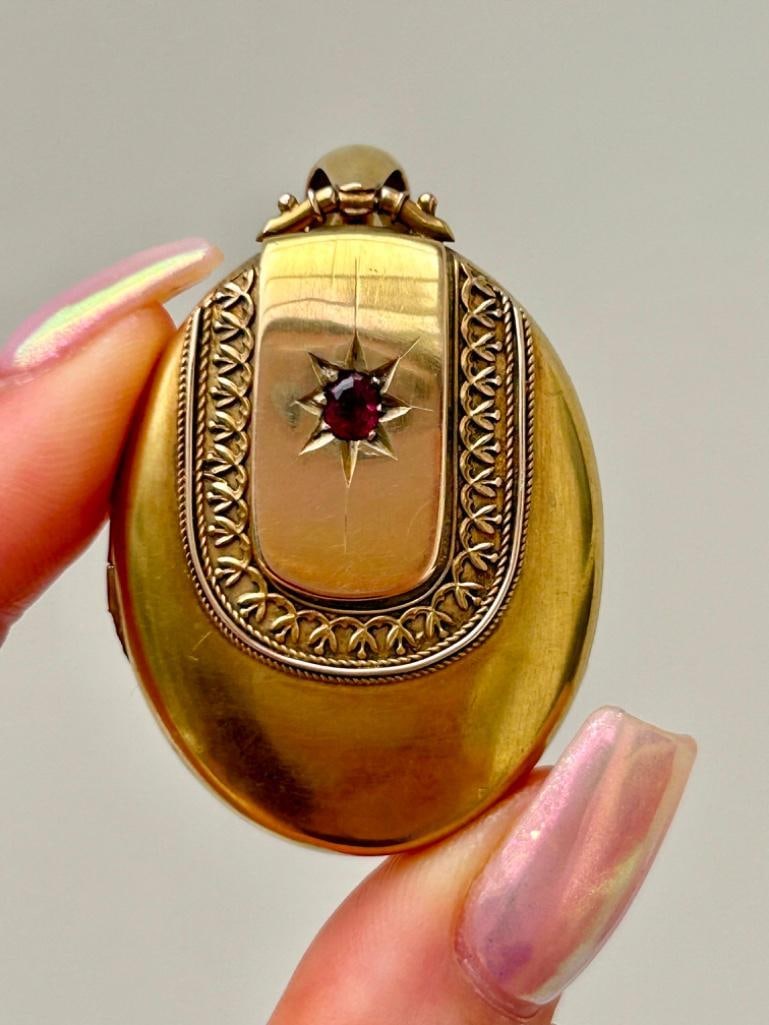 Large Antique 18ct Yellow Gold Ruby Locket Pendant (1 of 4)