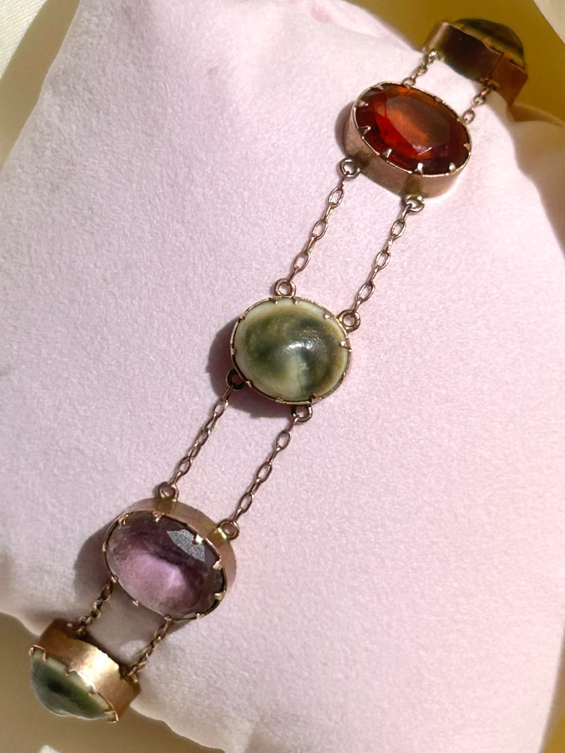 Antique chunky gold gemset bracelet - 2