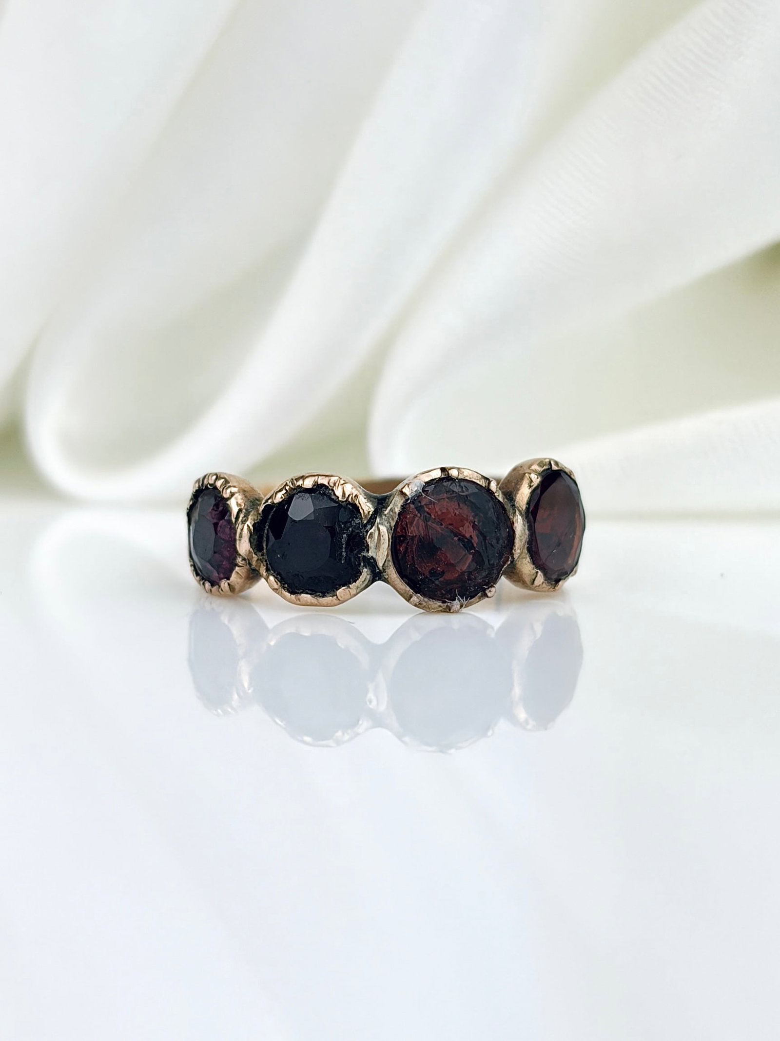 Antique Georgian Garnet and Amethyst Four Stone Half Hoop Ring in Gold (1 of 9)