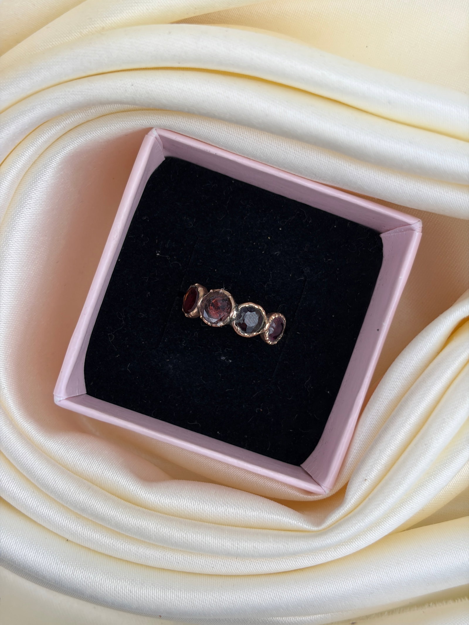 Antique Georgian Garnet and Amethyst Four Stone Half Hoop Ring in Gold - 9