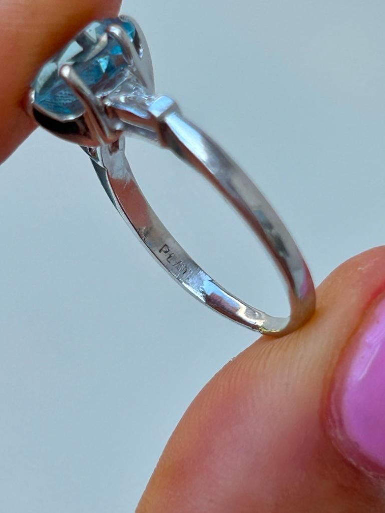 Platinum Blue Topaz and Diamond Ring - 4