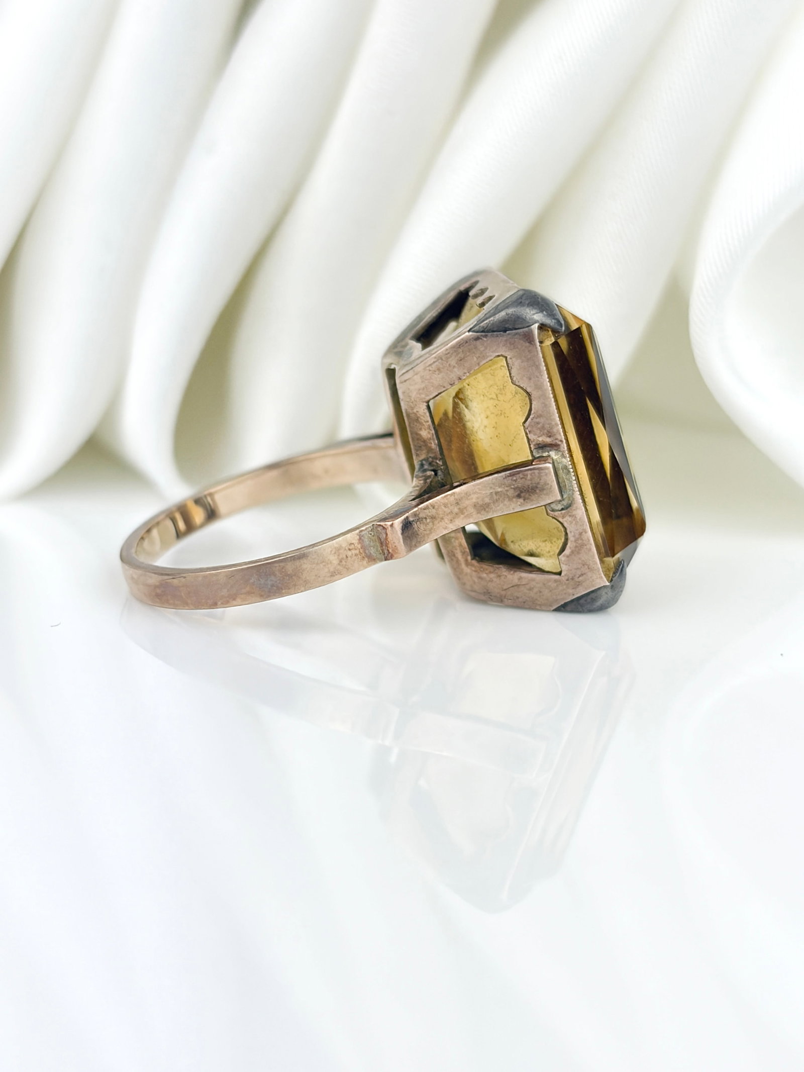Vintage Large 9ct Yellow Gold Citrine Cocktail Ring - 2