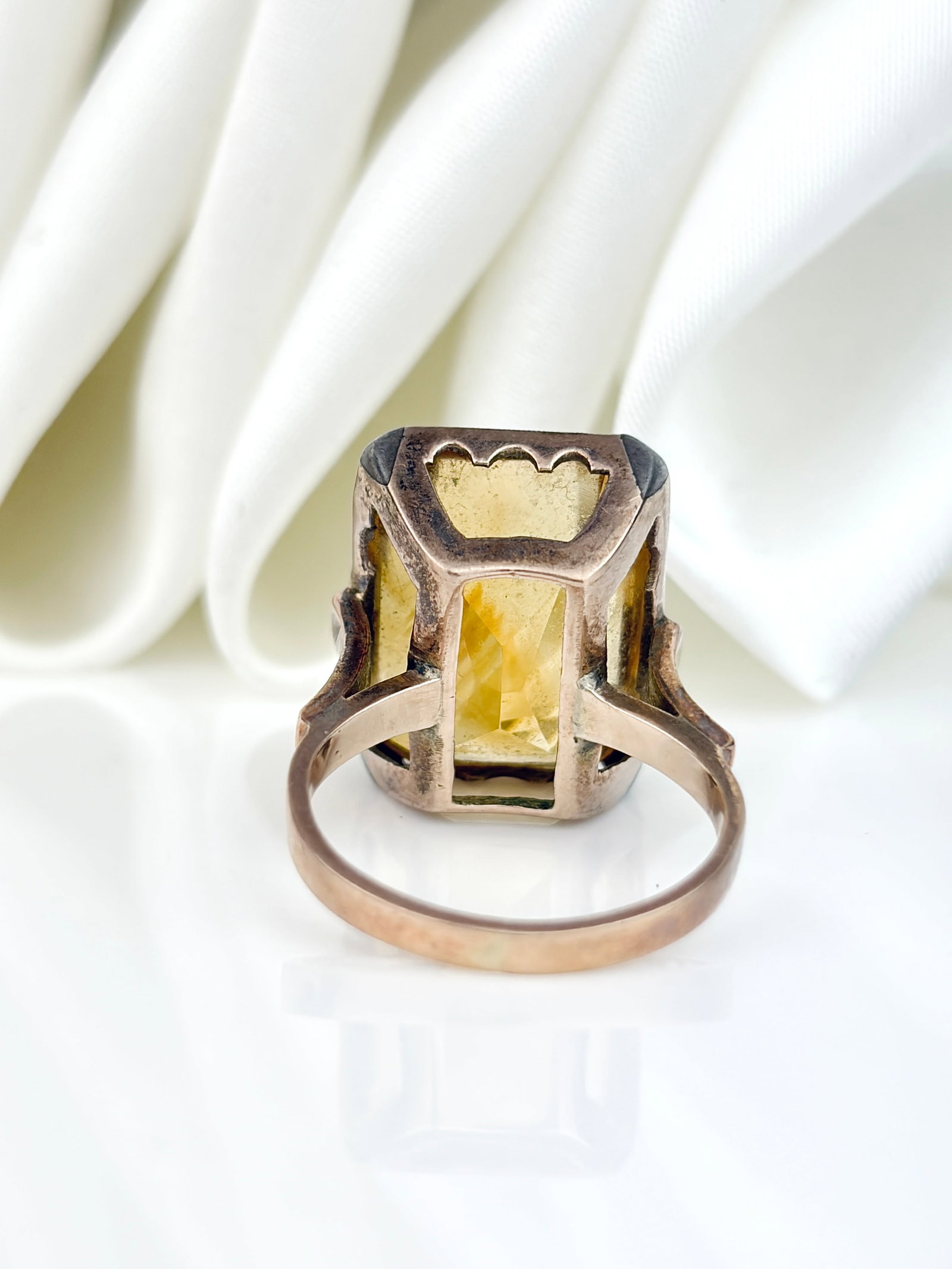 Vintage Large 9ct Yellow Gold Citrine Cocktail Ring - 3