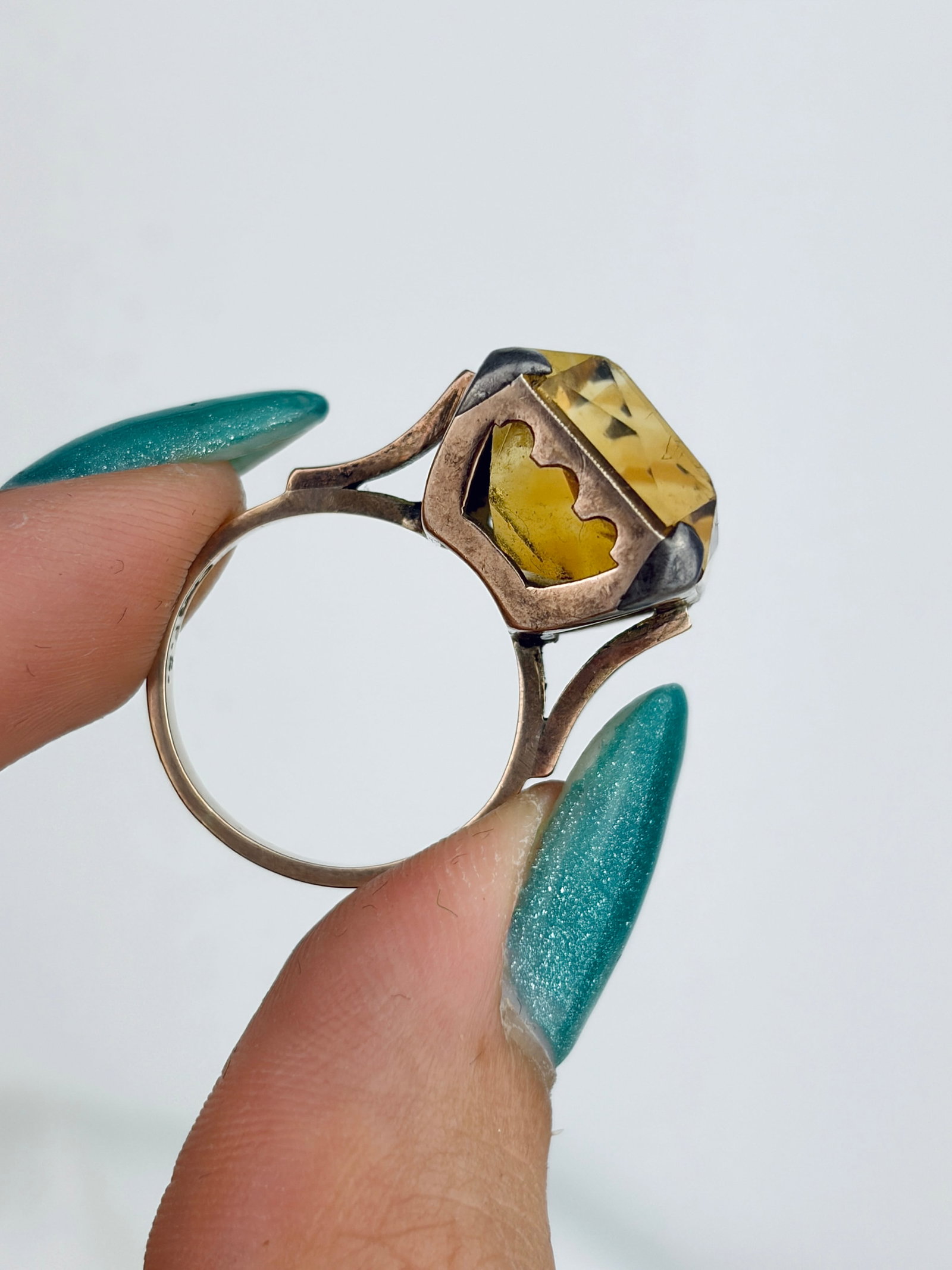 Vintage Large 9ct Yellow Gold Citrine Cocktail Ring - 6