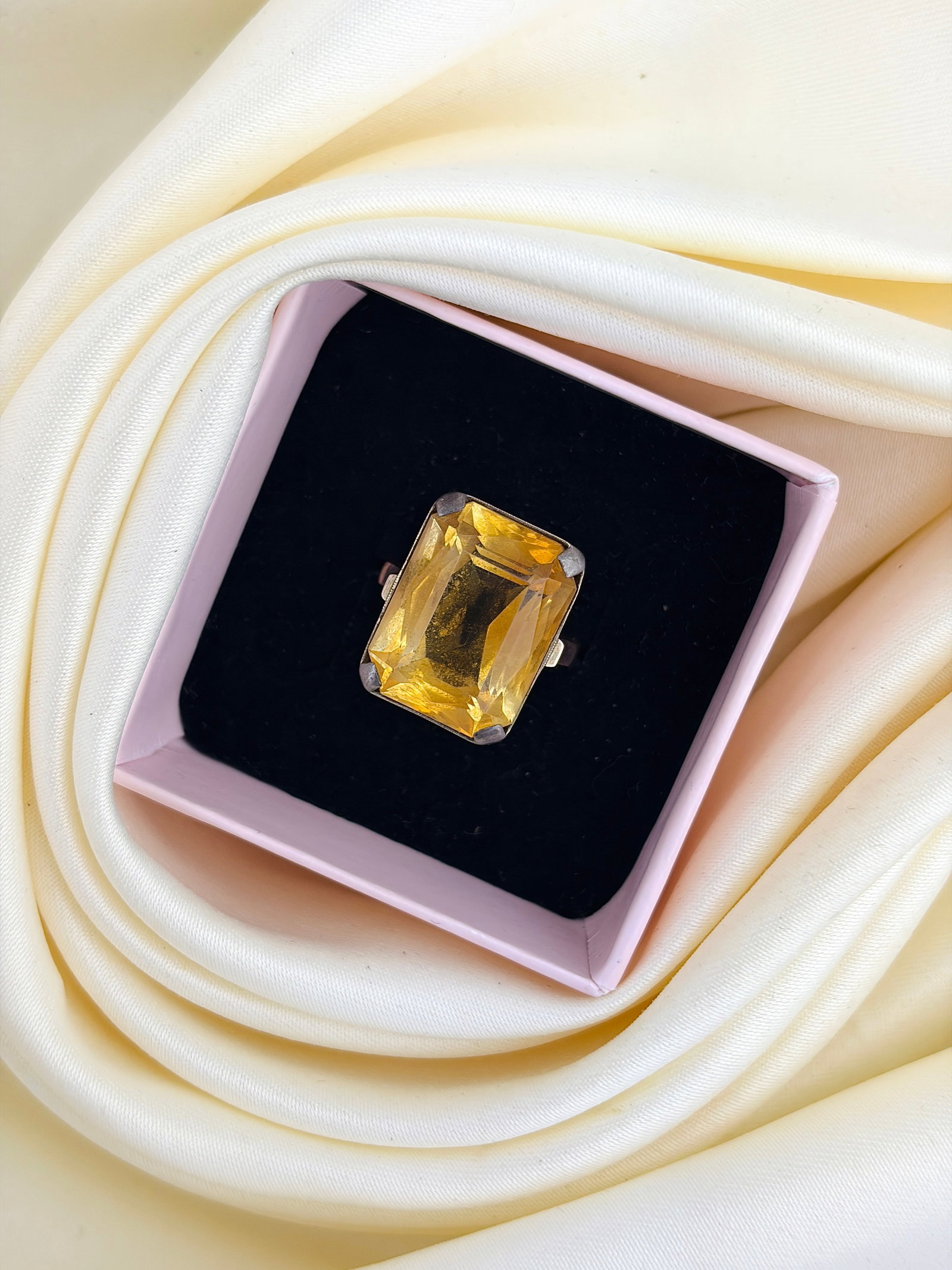 Vintage Large 9ct Yellow Gold Citrine Cocktail Ring - 9