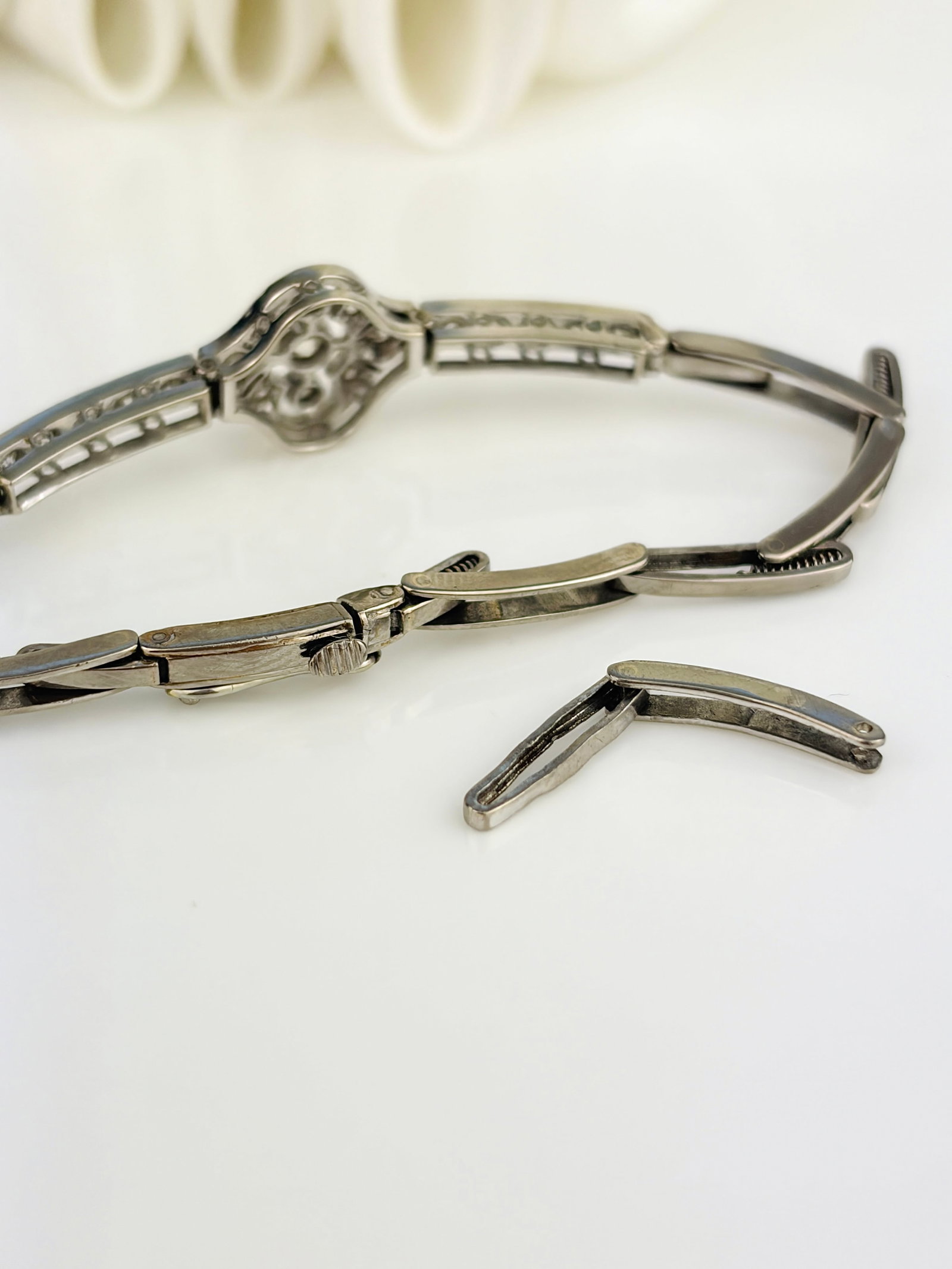 Antique Art Deco 18ct White Gold Diamond Bracelet - 5