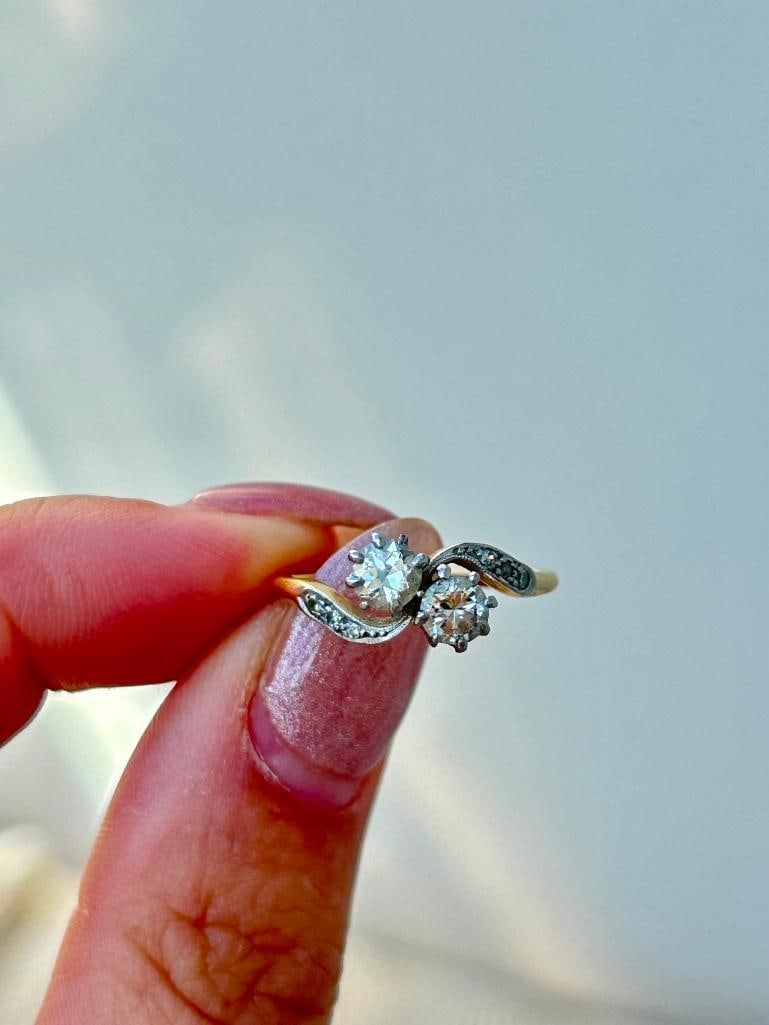 *18ct Yellow Gold x Platinum Diamond Cross Over “moi et toi” Ring - 11