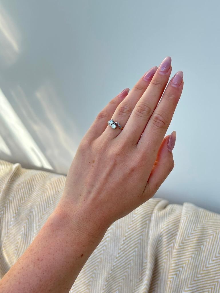 *18ct Yellow Gold x Platinum Diamond Cross Over “moi et toi” Ring - 12