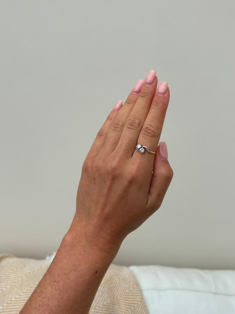 *18ct Yellow Gold x Platinum Diamond Cross Over “moi et toi” Ring - 8