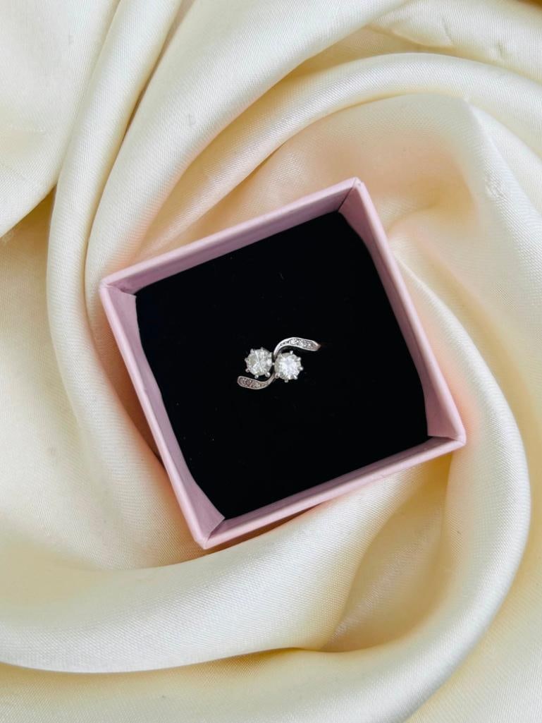*18ct Yellow Gold x Platinum Diamond Cross Over “moi et toi” Ring - 9